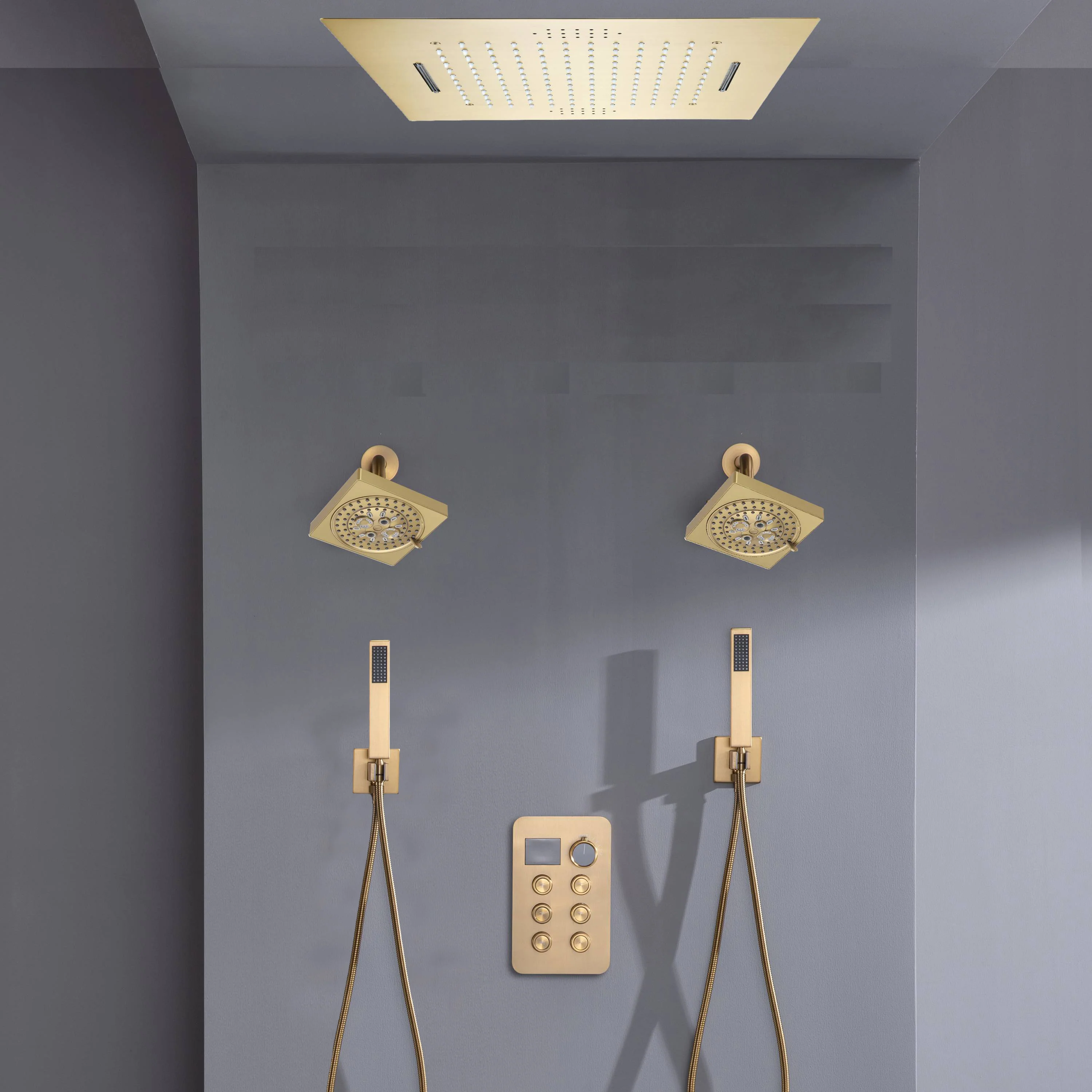 20-inch Bluetooth Music LED 6-Way Digital Thermostatic Shower  System with Waterfall,Dual Handle Wands, Regular Head - Image 2