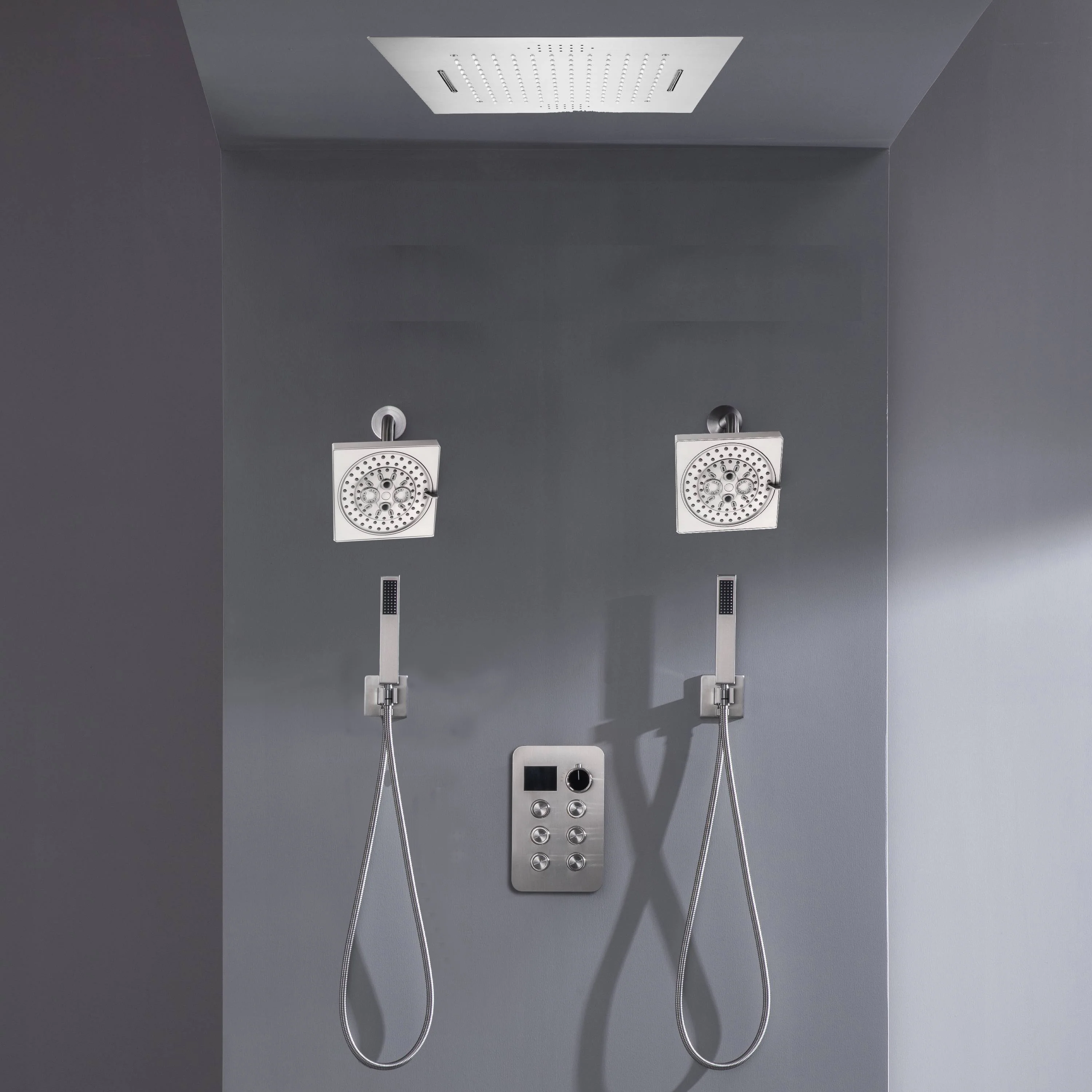 20-inch Bluetooth Music LED 6-Way Digital Thermostatic Shower  System with Waterfall,Dual Handle Wands, Regular Head - Image 3