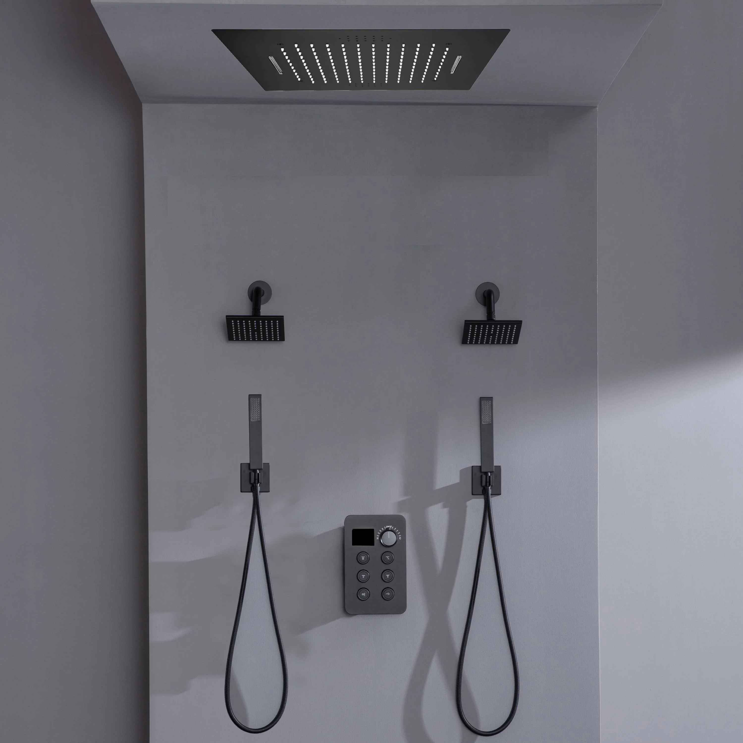 20-inch Bluetooth Music LED 6-Way Digital Thermostatic Shower  System with Waterfall,Dual Handle Wands, Regular Head - Image 5