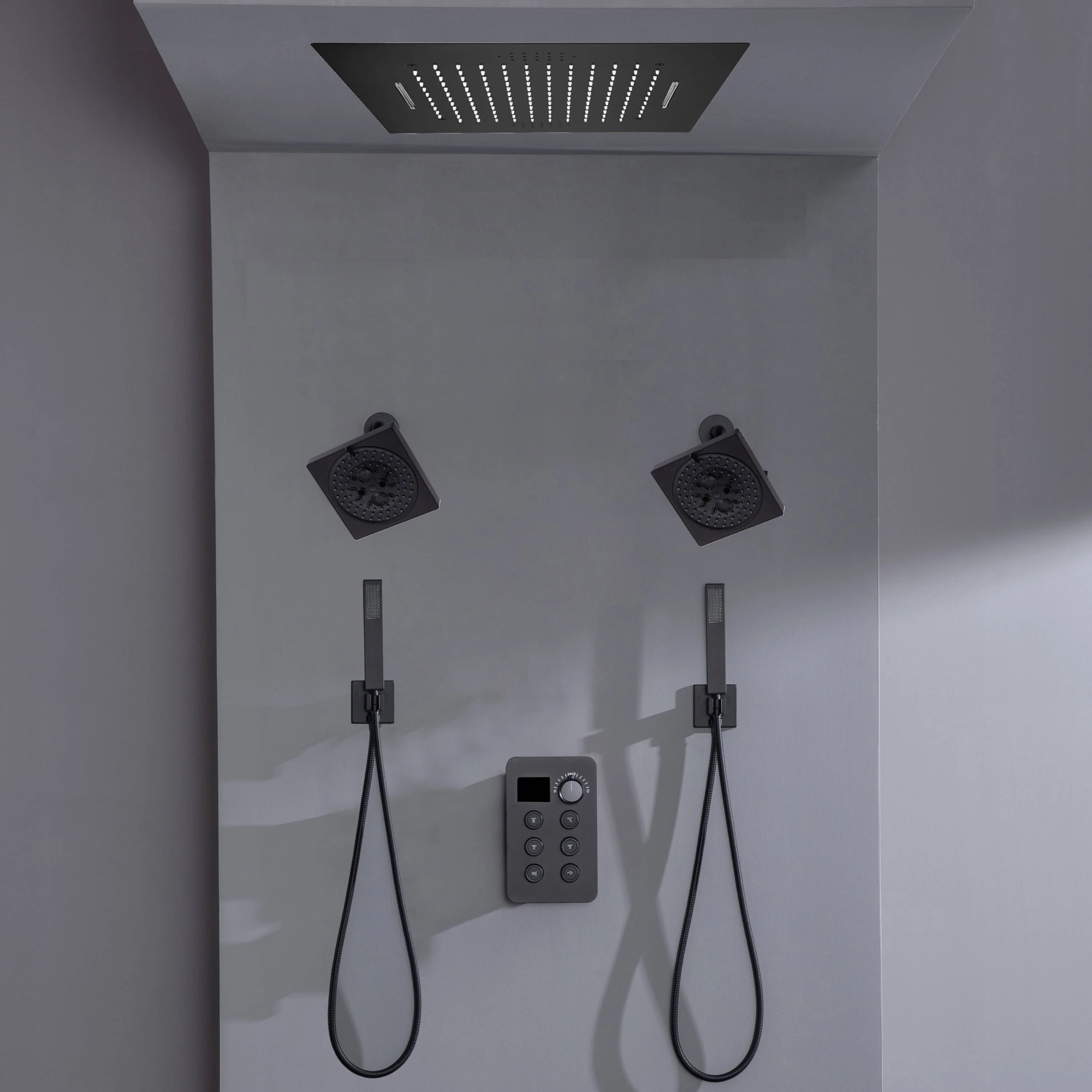 20-inch Bluetooth Music LED 6-Way Digital Thermostatic Shower  System with Waterfall,Dual Handle Wands, Regular Head - Image 6