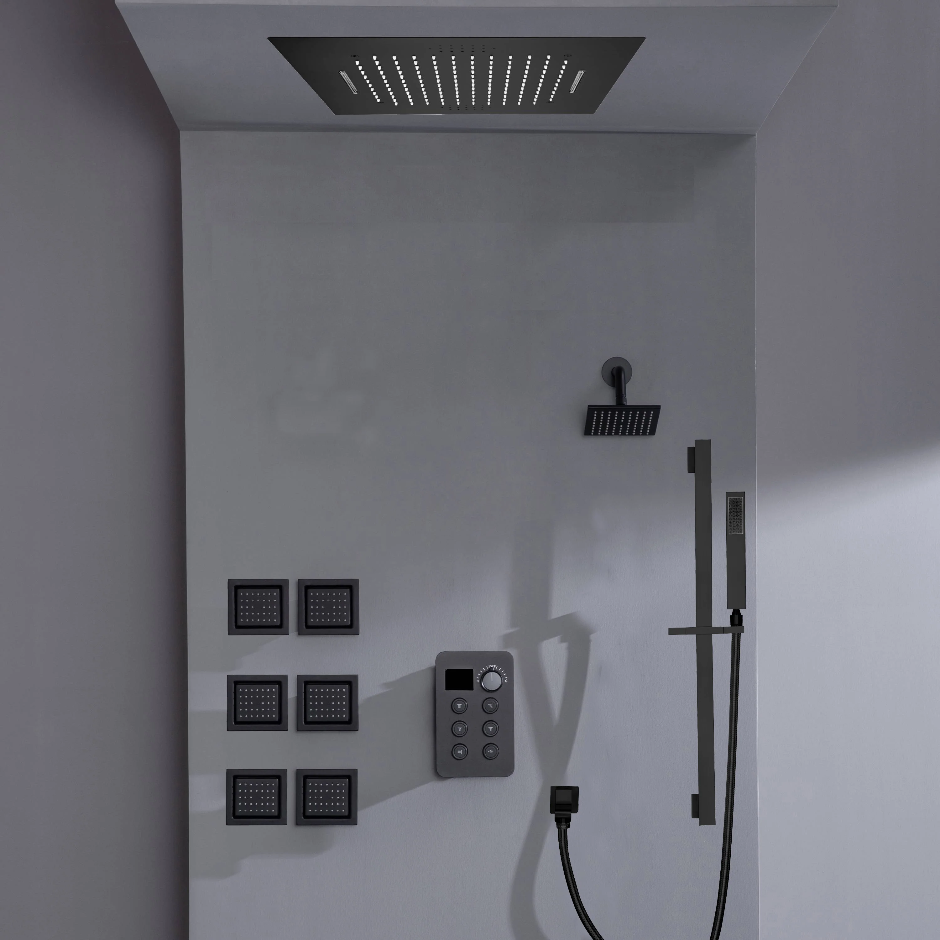 Bluetooth Music LED 6-Way Digital Thermostatic Shower  System with Waterfall,6 Body Jets, Regular Head - Image 11