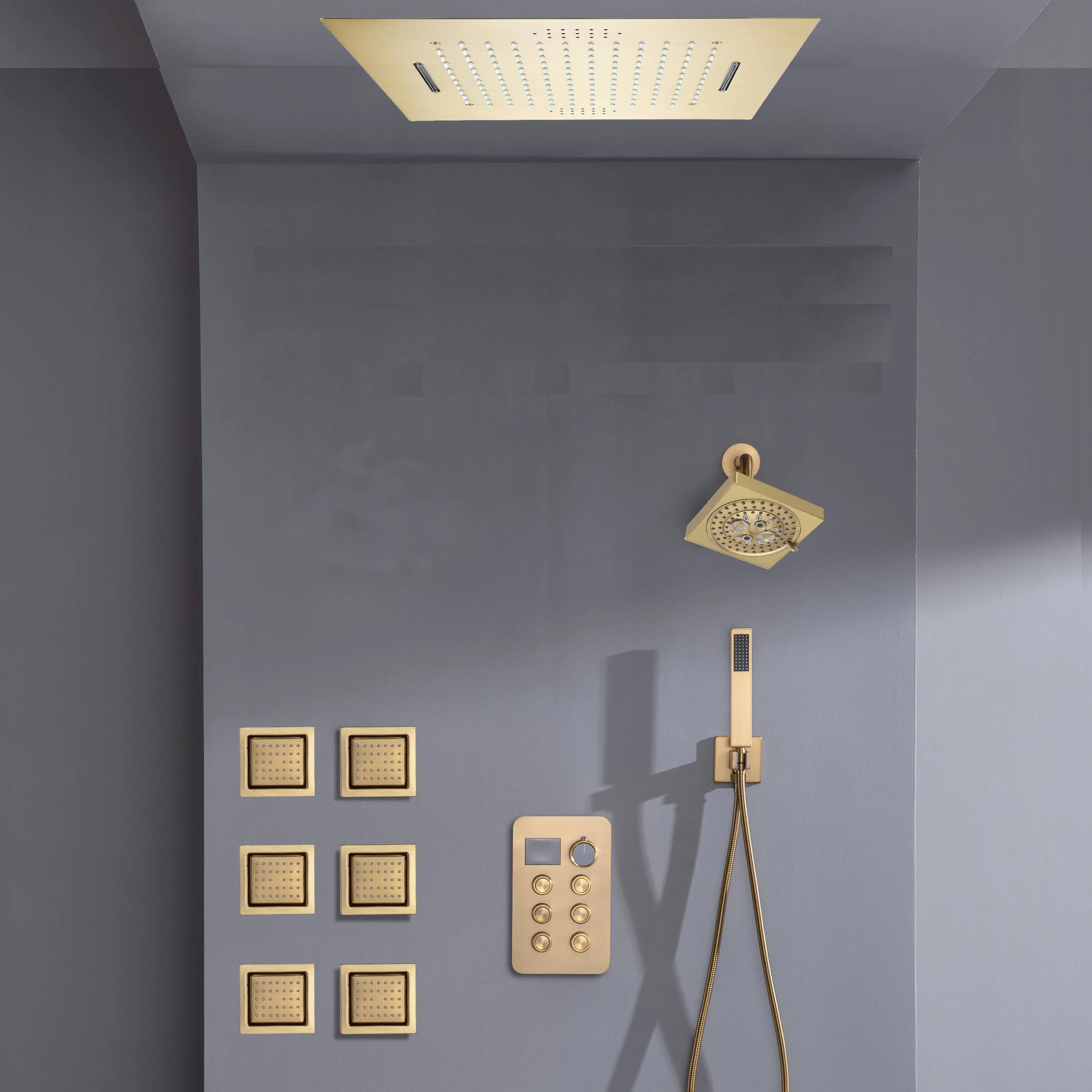 Bluetooth Music LED 6-Way Digital Thermostatic Shower  System with Waterfall,6 Body Jets, Regular Head - Image 2