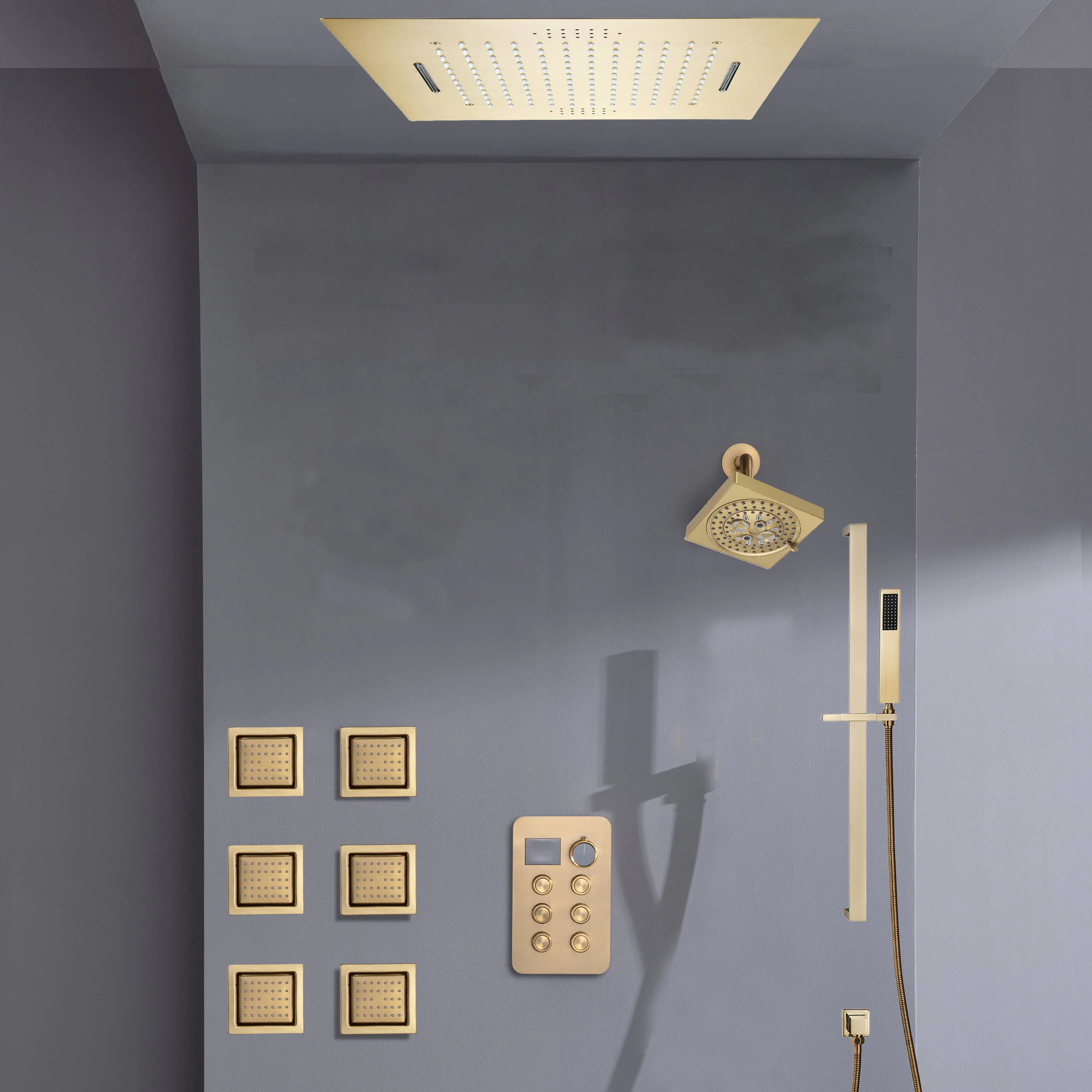 Bluetooth Music LED 6-Way Digital Thermostatic Shower  System with Waterfall,6 Body Jets, Regular Head - Image 3