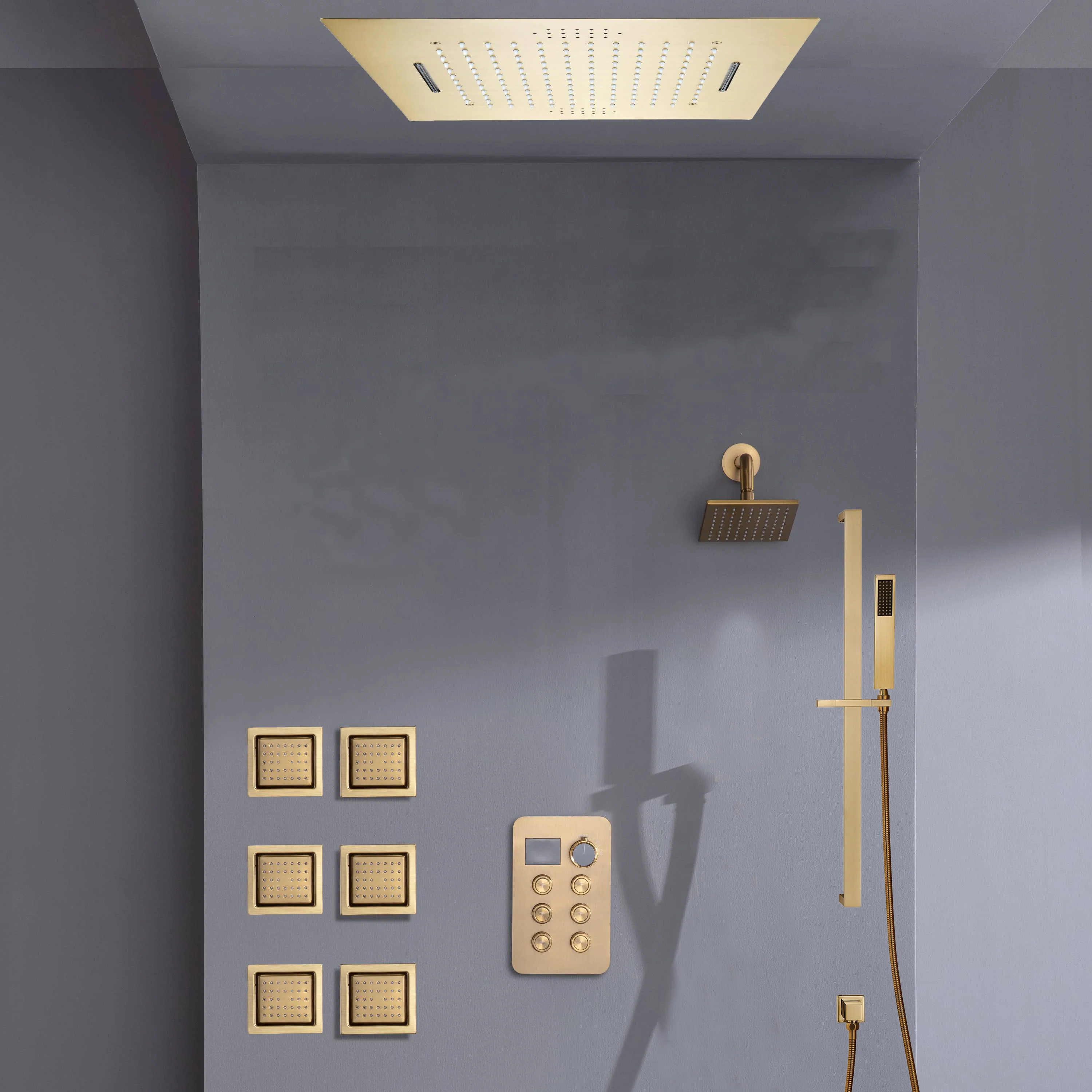 Bluetooth Music LED 6-Way Digital Thermostatic Shower  System with Waterfall,6 Body Jets, Regular Head - Image 4