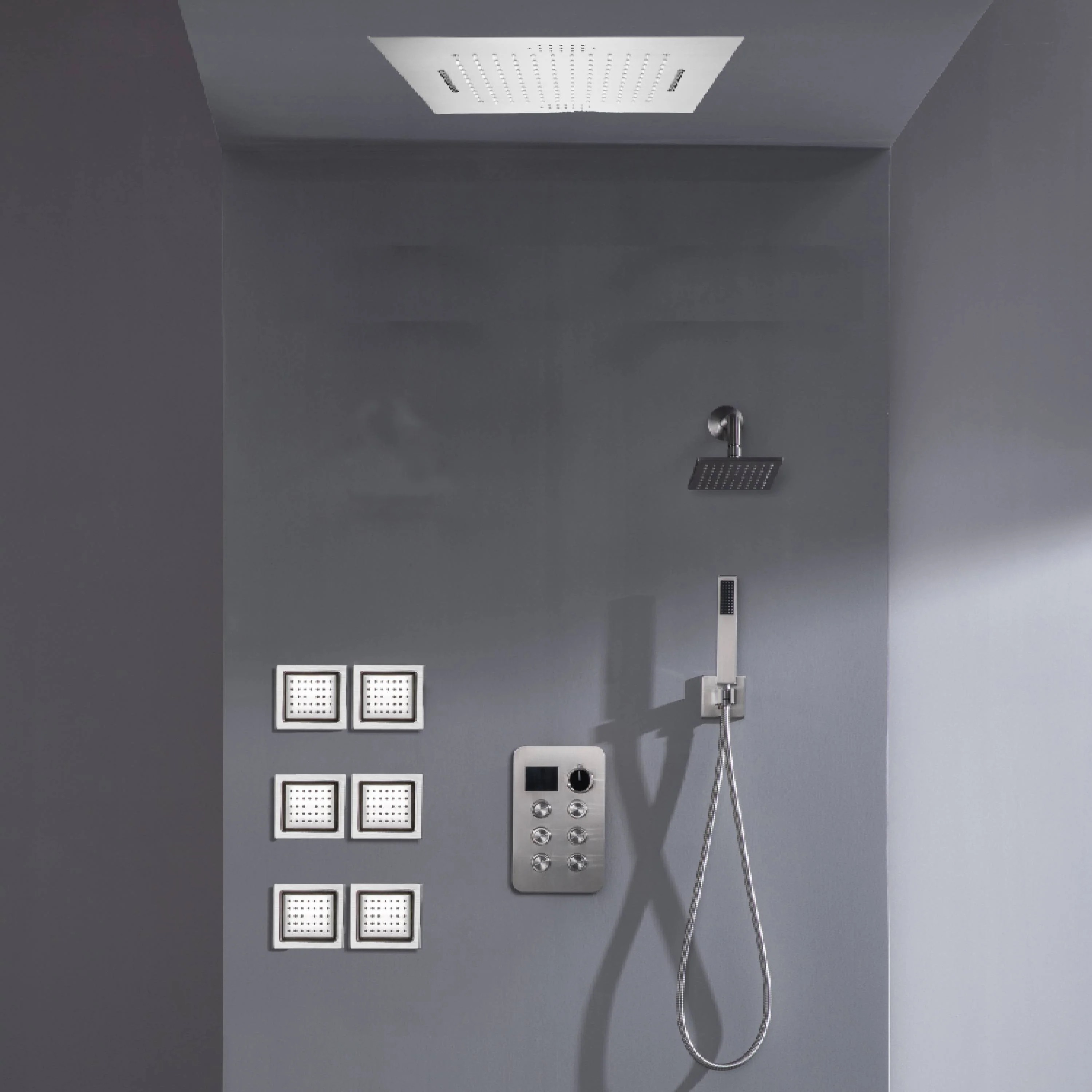 Bluetooth Music LED 6-Way Digital Thermostatic Shower  System with Waterfall,6 Body Jets, Regular Head - Image 5