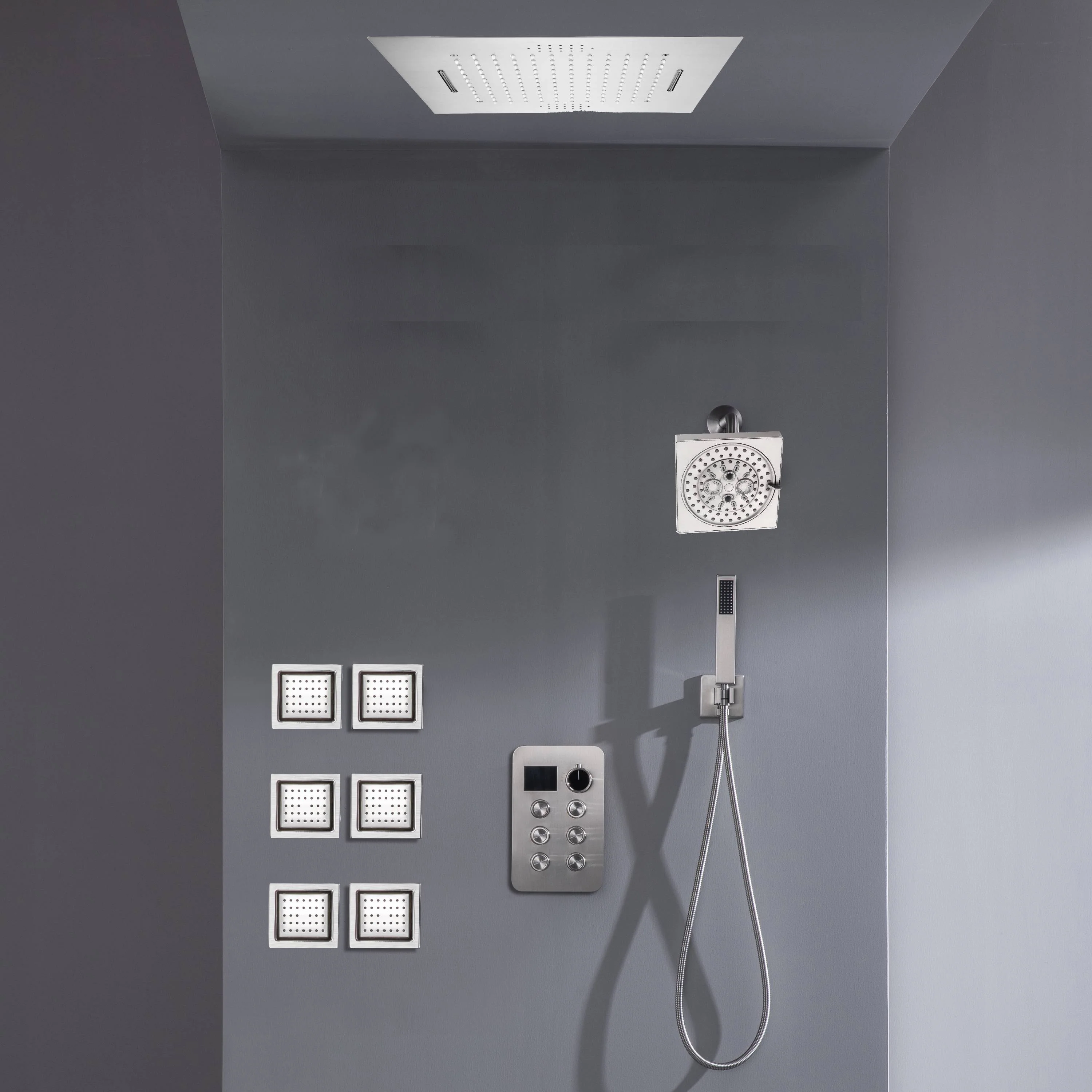 Bluetooth Music LED 6-Way Digital Thermostatic Shower  System with Waterfall,6 Body Jets, Regular Head - Image 6