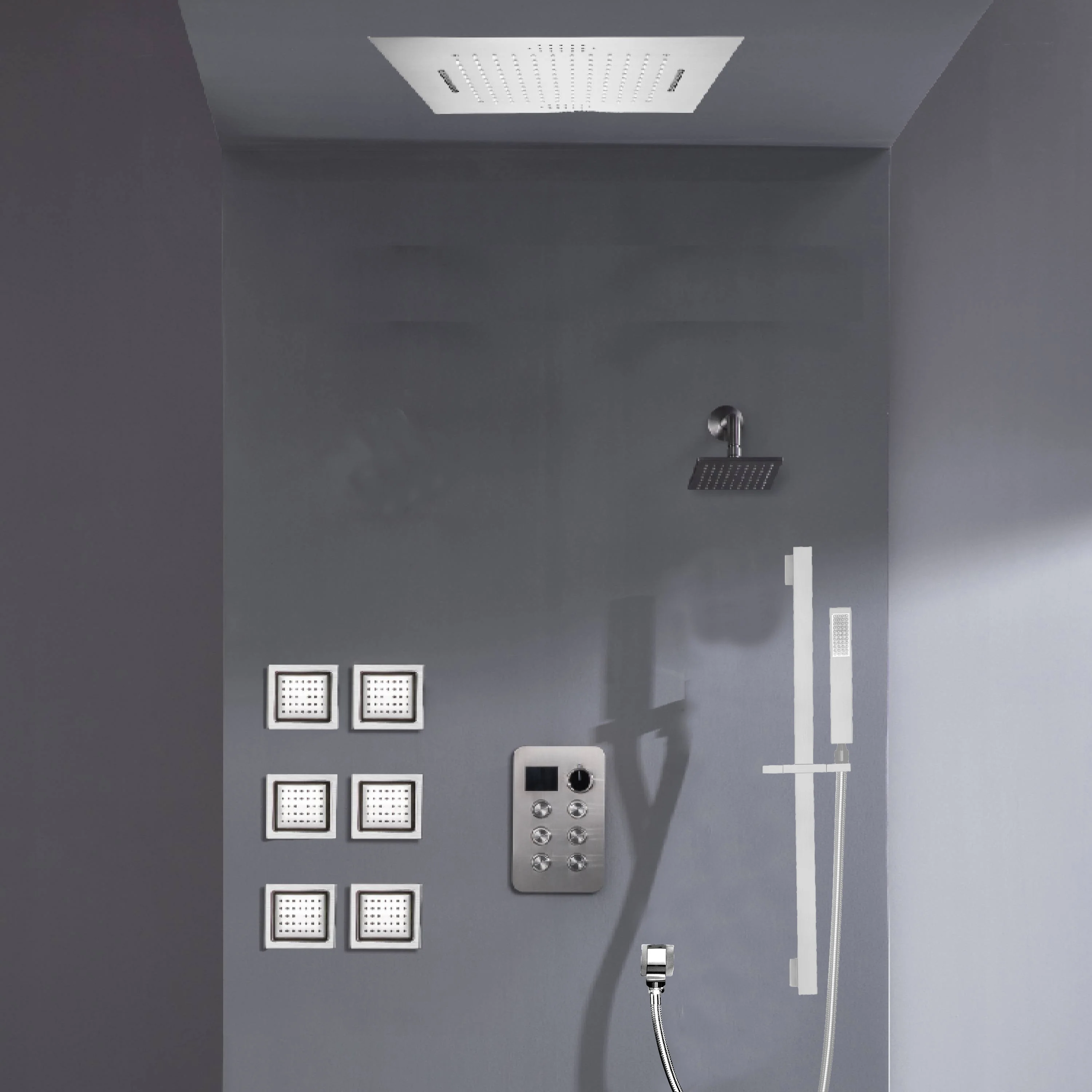 Bluetooth Music LED 6-Way Digital Thermostatic Shower  System with Waterfall,6 Body Jets, Regular Head - Image 7