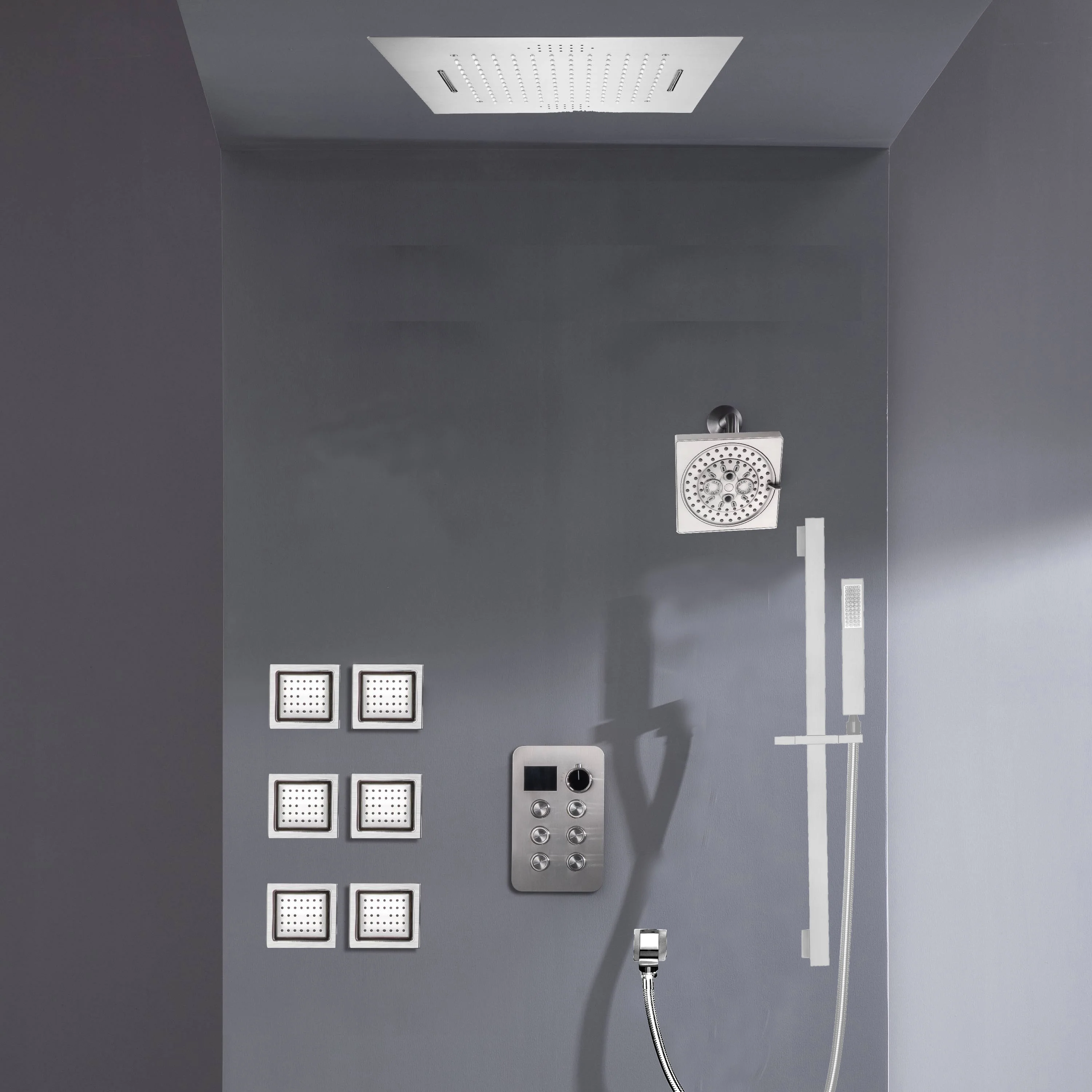Bluetooth Music LED 6-Way Digital Thermostatic Shower  System with Waterfall,6 Body Jets, Regular Head - Image 8