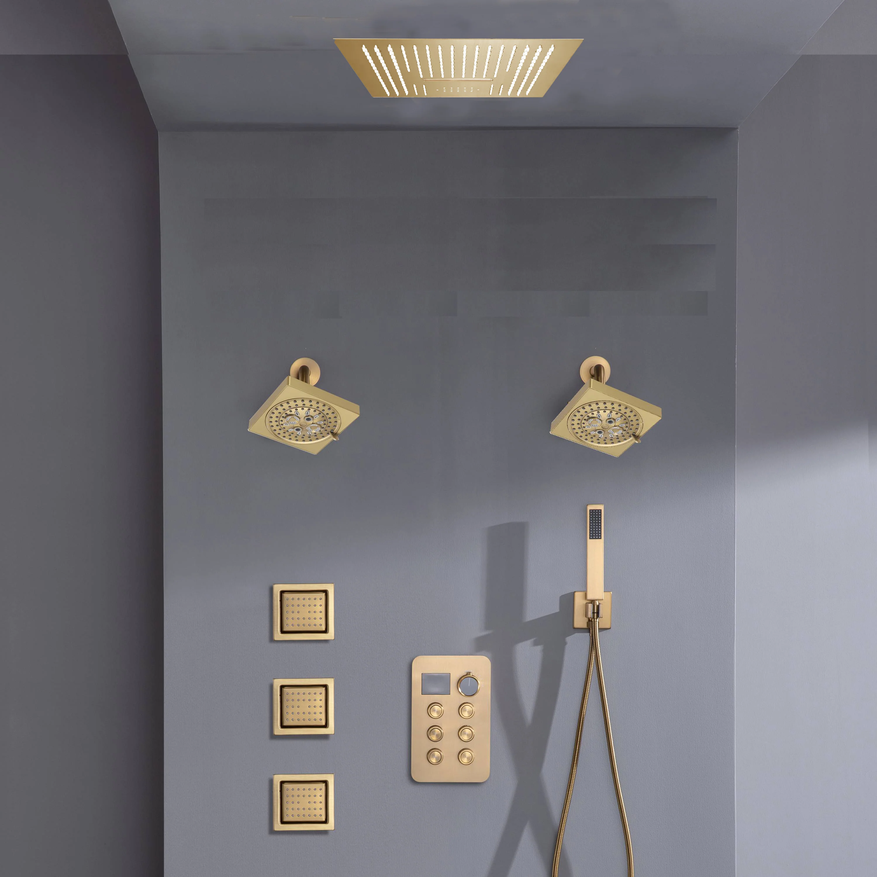 16-inch Bluetooth Music LED 6-Way Digital Thermostatic Shower  System with Waterfall,3 Body Jets, Regular Head - Image 2