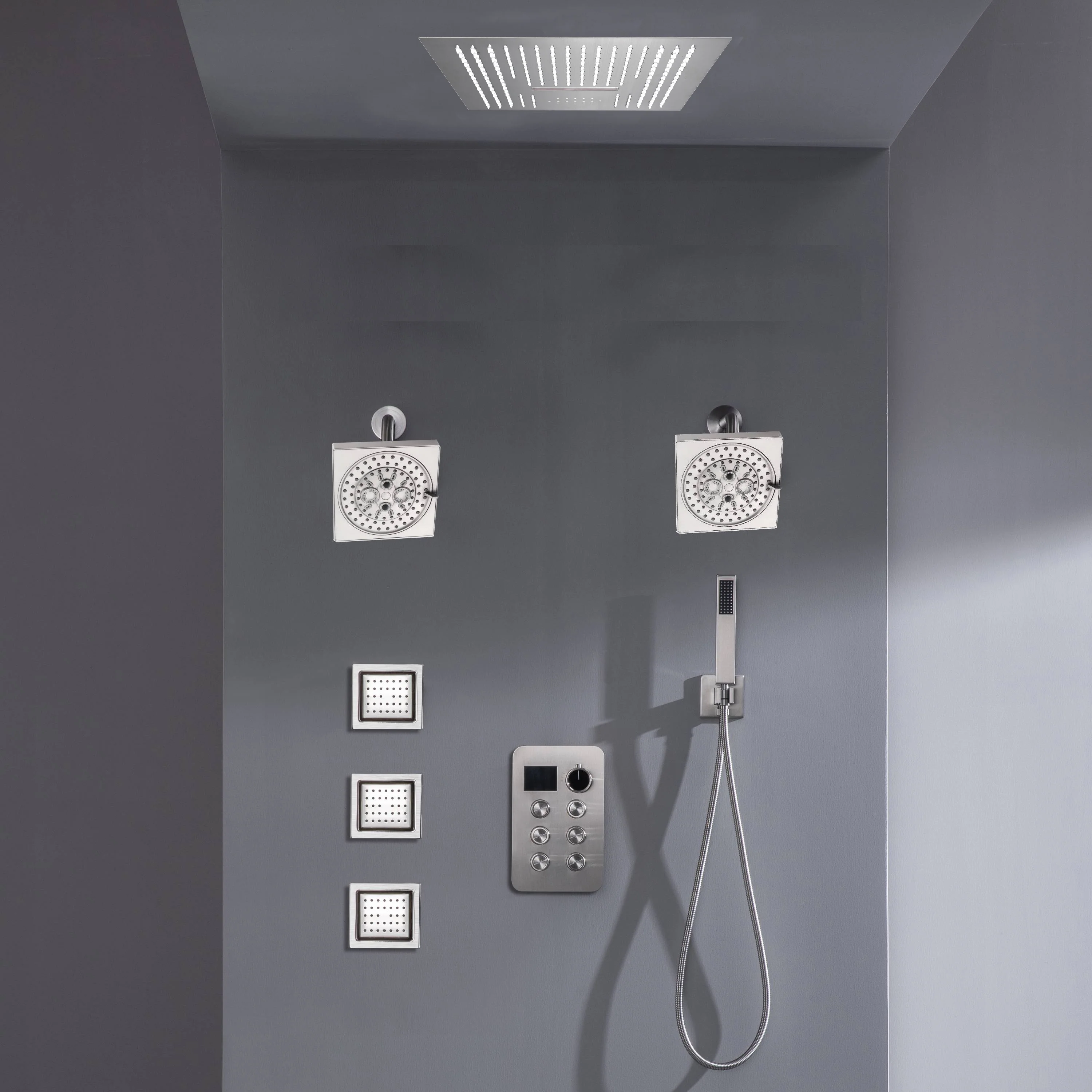 16-inch Bluetooth Music LED 6-Way Digital Thermostatic Shower  System with Waterfall,3 Body Jets, Regular Head - Image 4