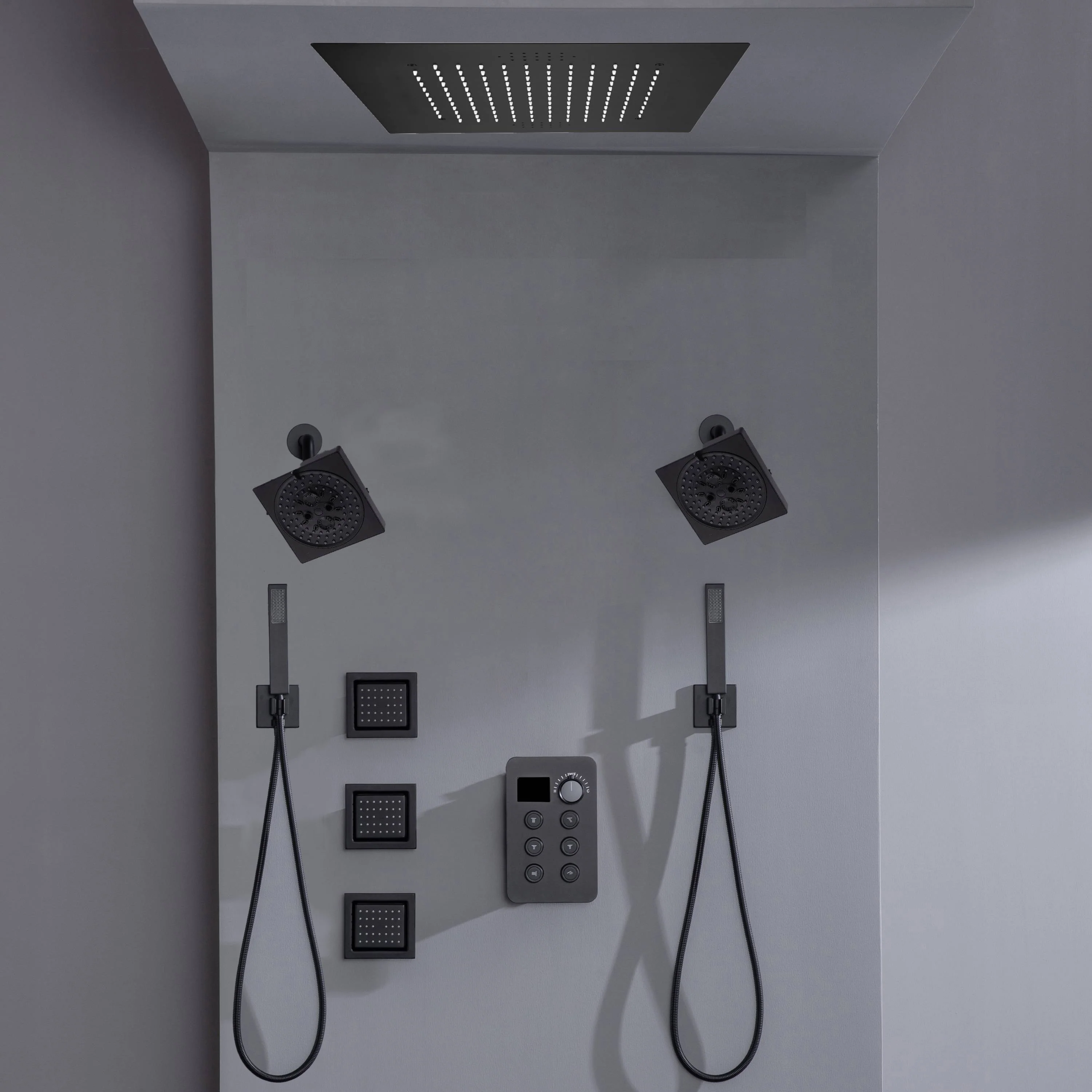 Bluetooth Music LED 6-Way Digital Thermostatic Shower  System with Rainfall,3 Body Jets, Dual Regular Head - Image 10