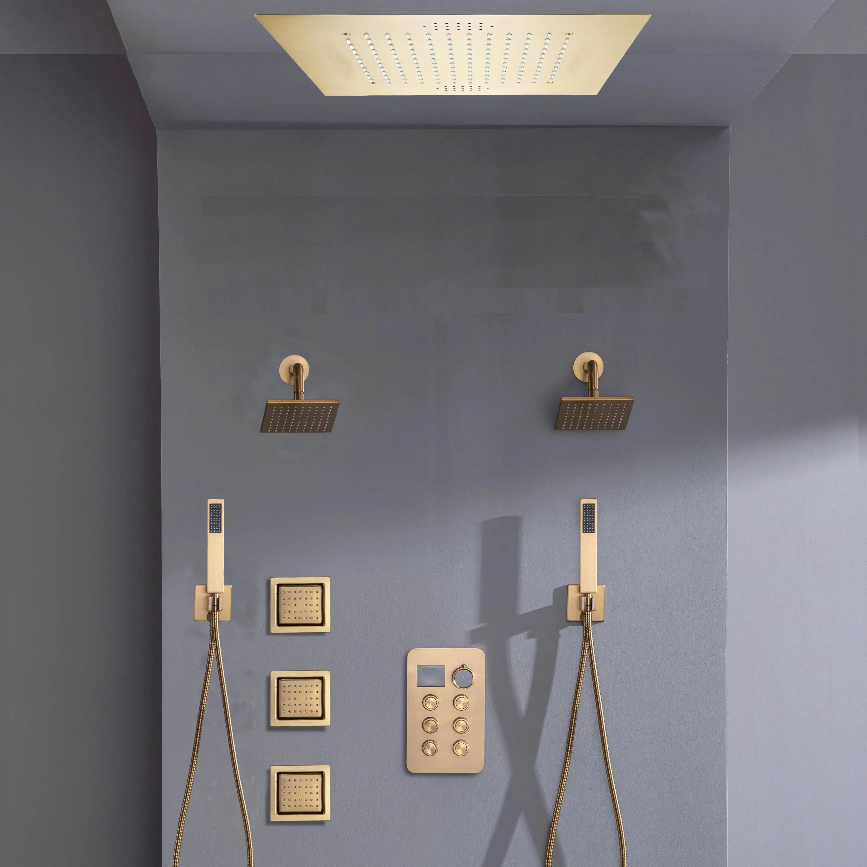 Bluetooth Music LED 6-Way Digital Thermostatic Shower  System with Rainfall,3 Body Jets, Dual Regular Head - Image 2