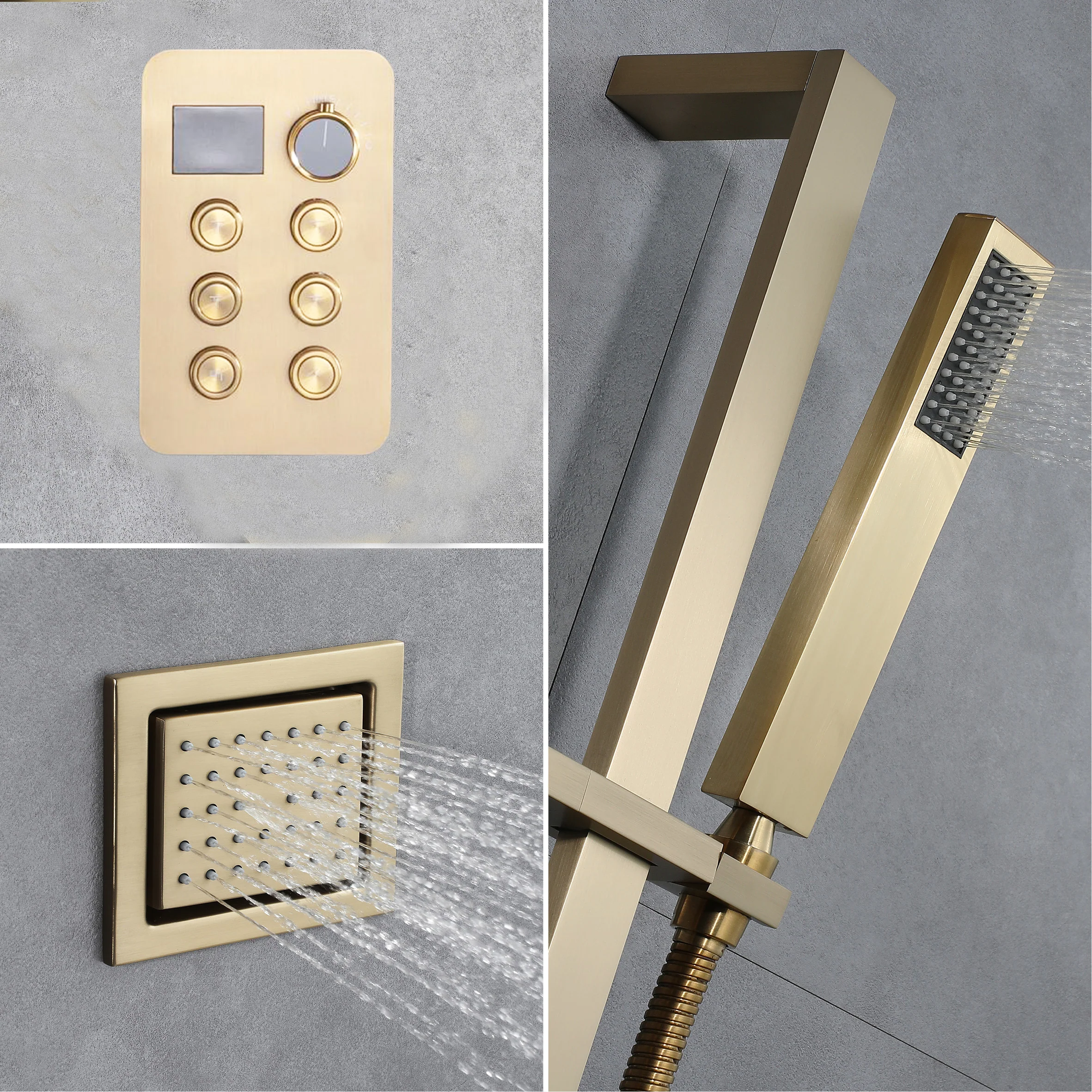 Bluetooth Music LED 6-Way Digital Thermostatic Shower  System with Waterfall,6 Body Jets, Regular Head - Image 22