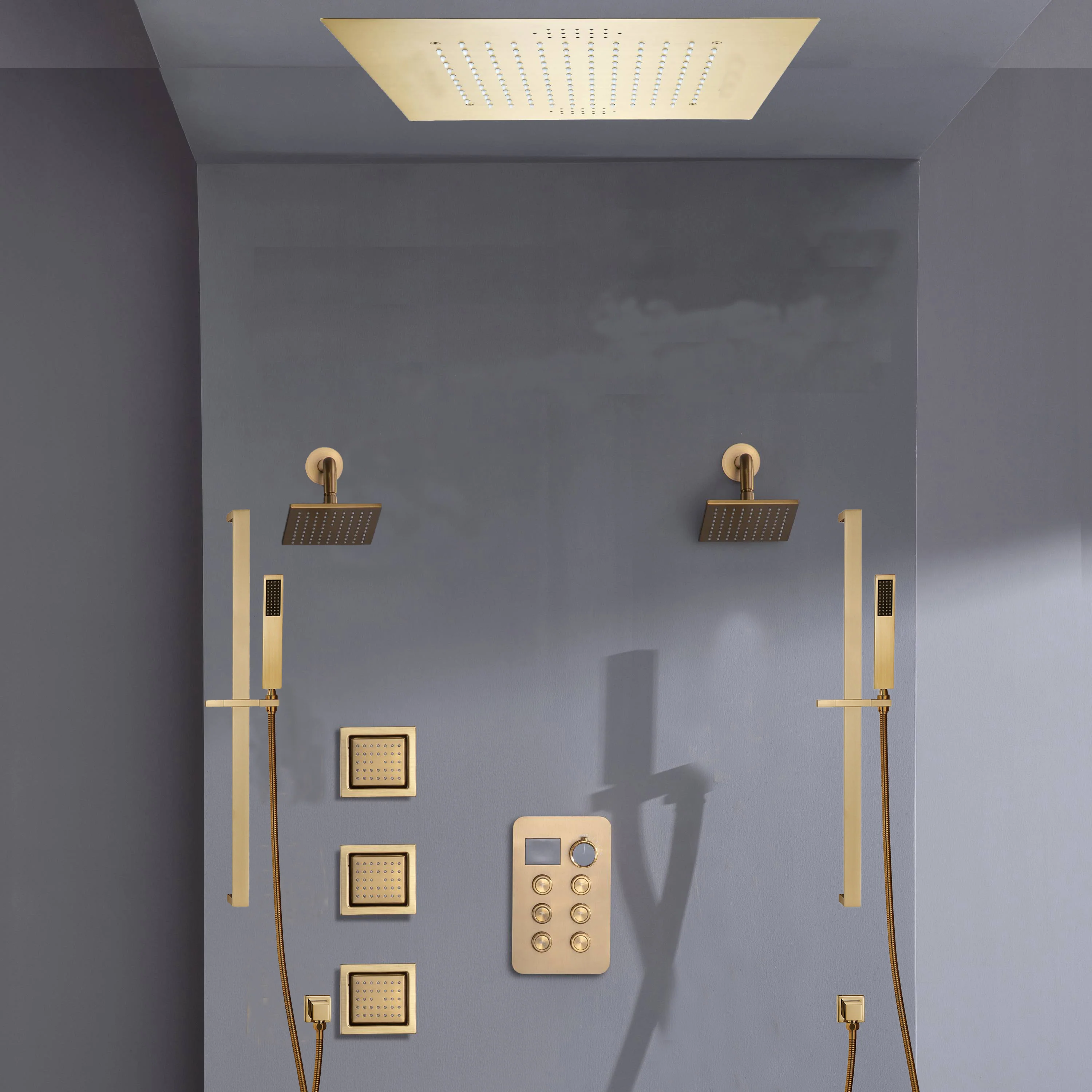 Bluetooth Music LED 6-Way Digital Thermostatic Shower  System with Rainfall,3 Body Jets, Dual Regular Head - Image 3