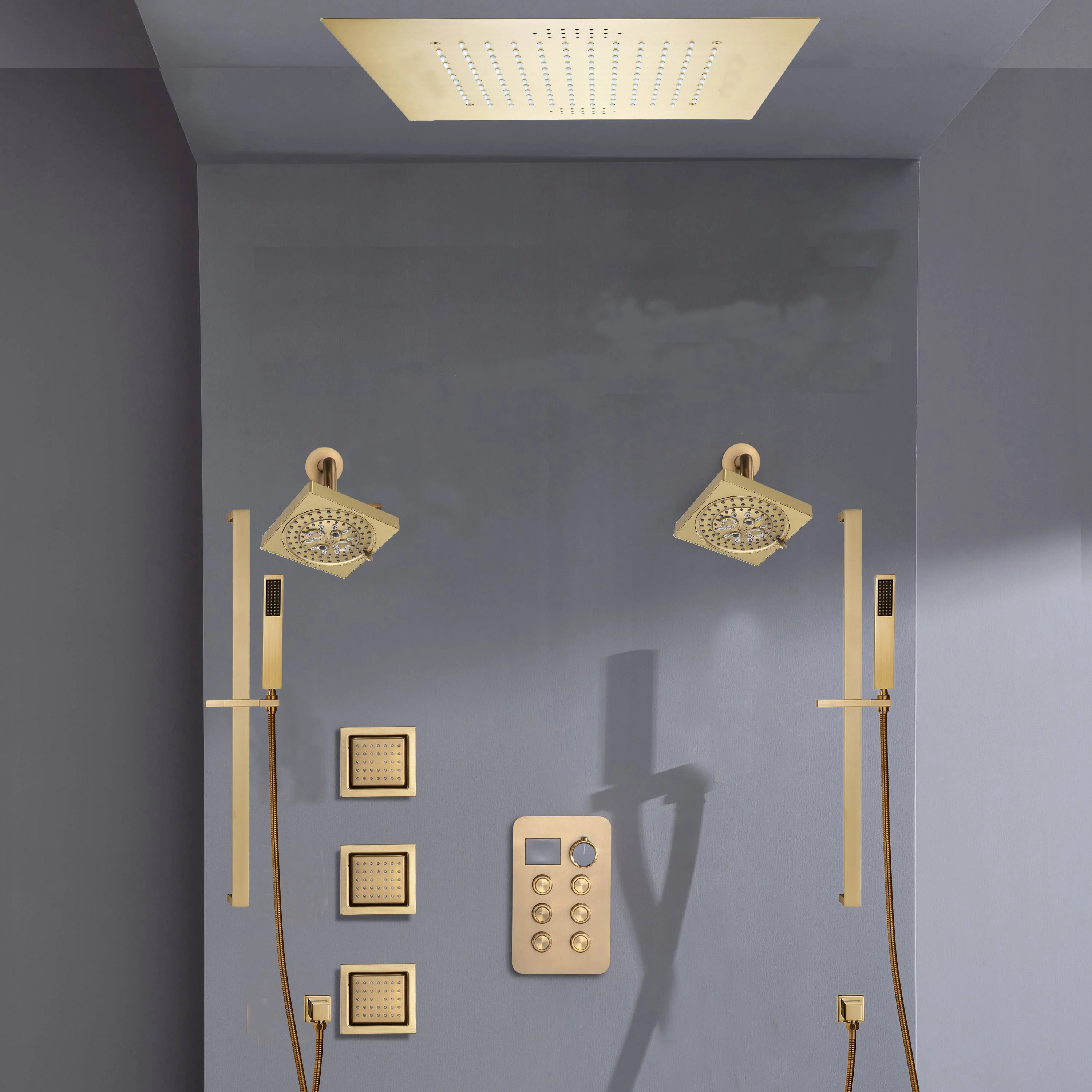 Bluetooth Music LED 6-Way Digital Thermostatic Shower  System with Rainfall,3 Body Jets, Dual Regular Head - Image 4