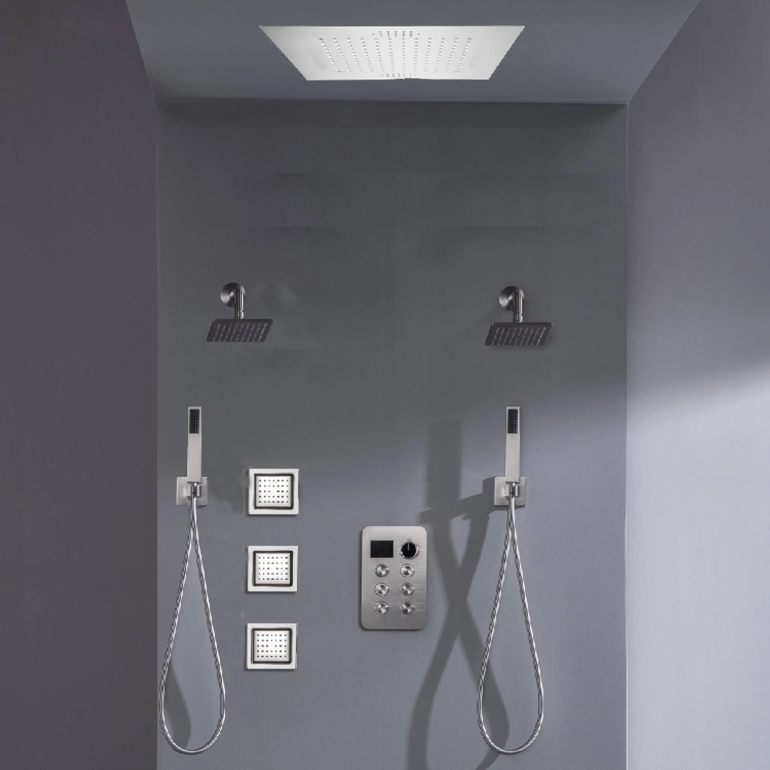 Bluetooth Music LED 6-Way Digital Thermostatic Shower  System with Rainfall,3 Body Jets, Dual Regular Head - Image 5