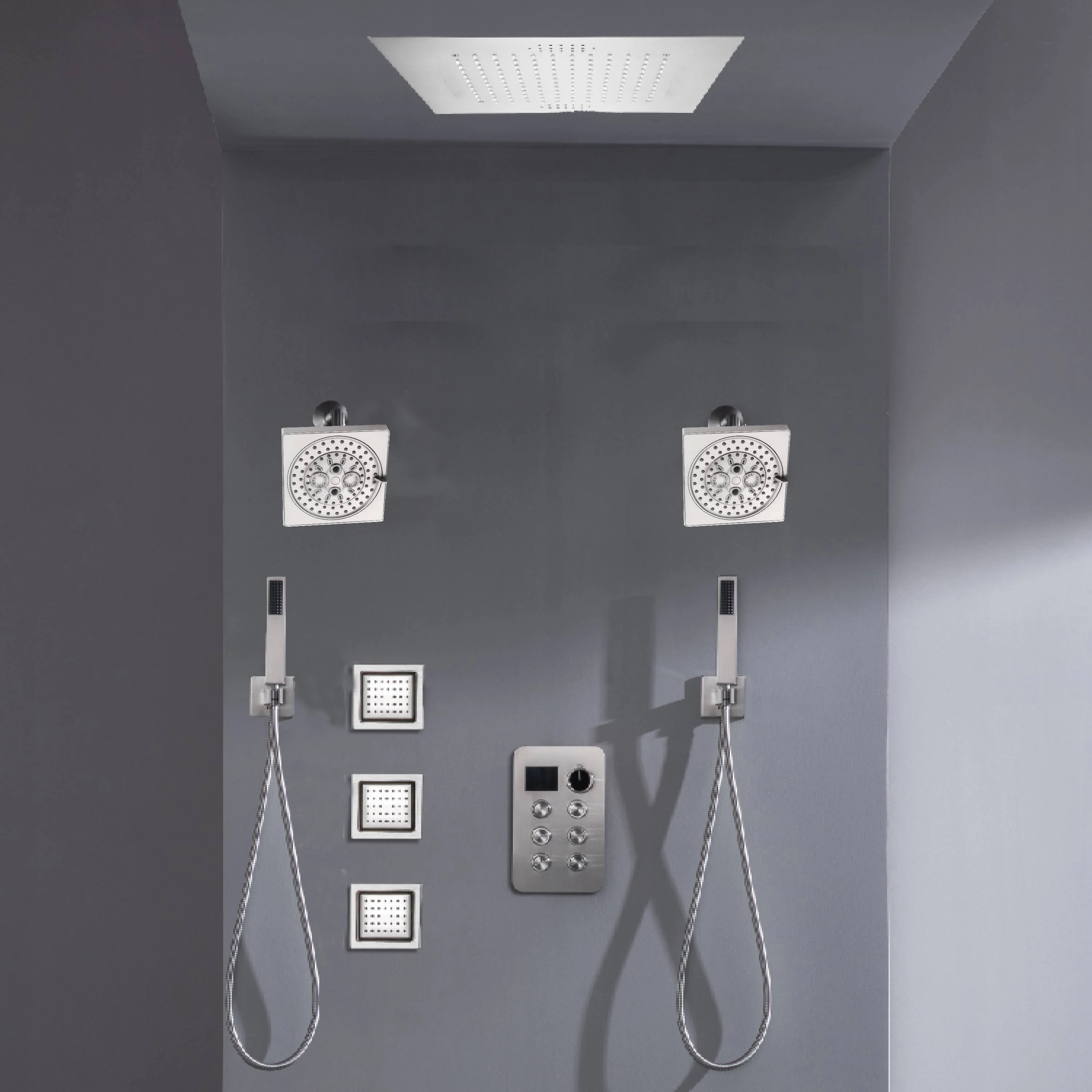 Bluetooth Music LED 6-Way Digital Thermostatic Shower  System with Rainfall,3 Body Jets, Dual Regular Head - Image 6
