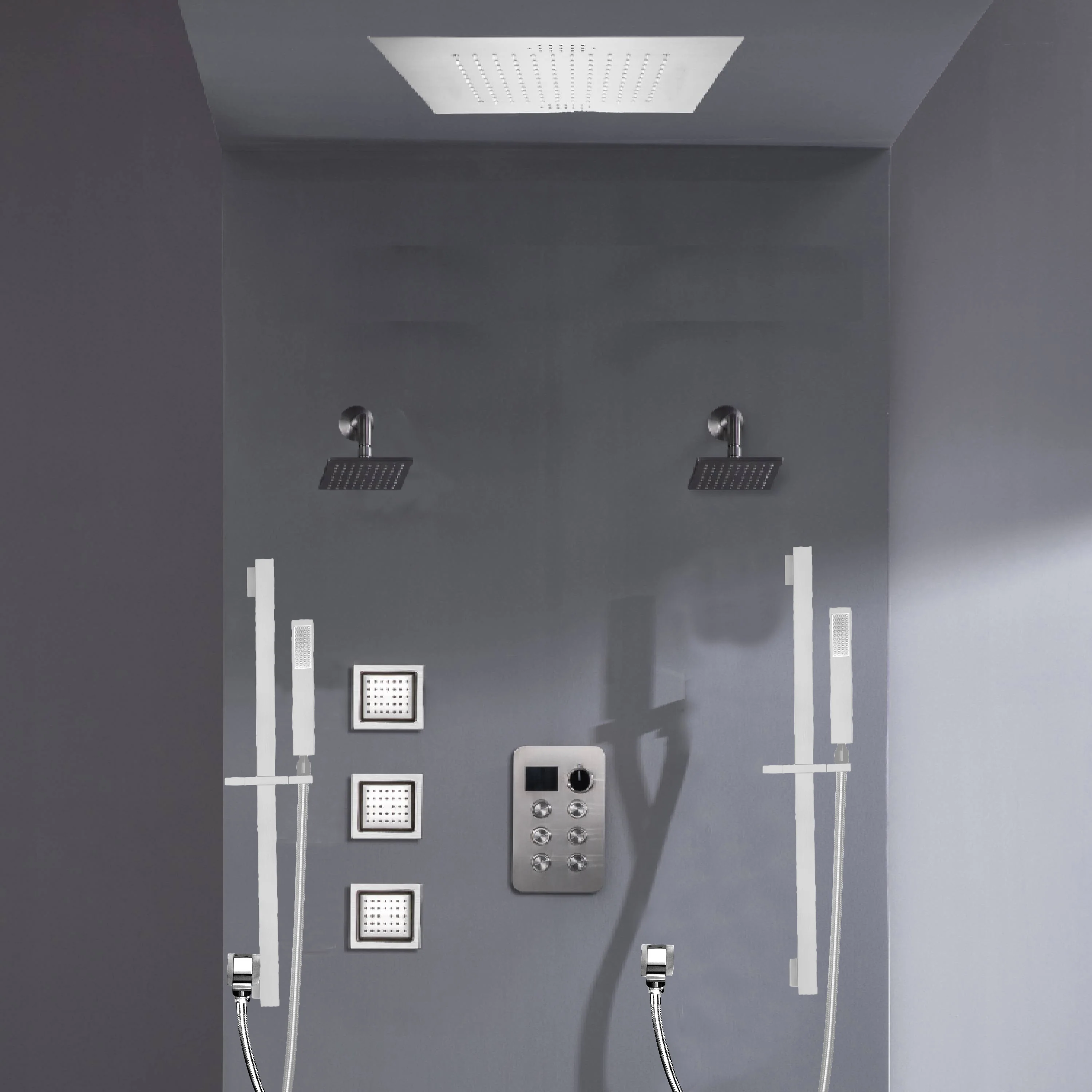 Bluetooth Music LED 6-Way Digital Thermostatic Shower  System with Rainfall,3 Body Jets, Dual Regular Head - Image 7