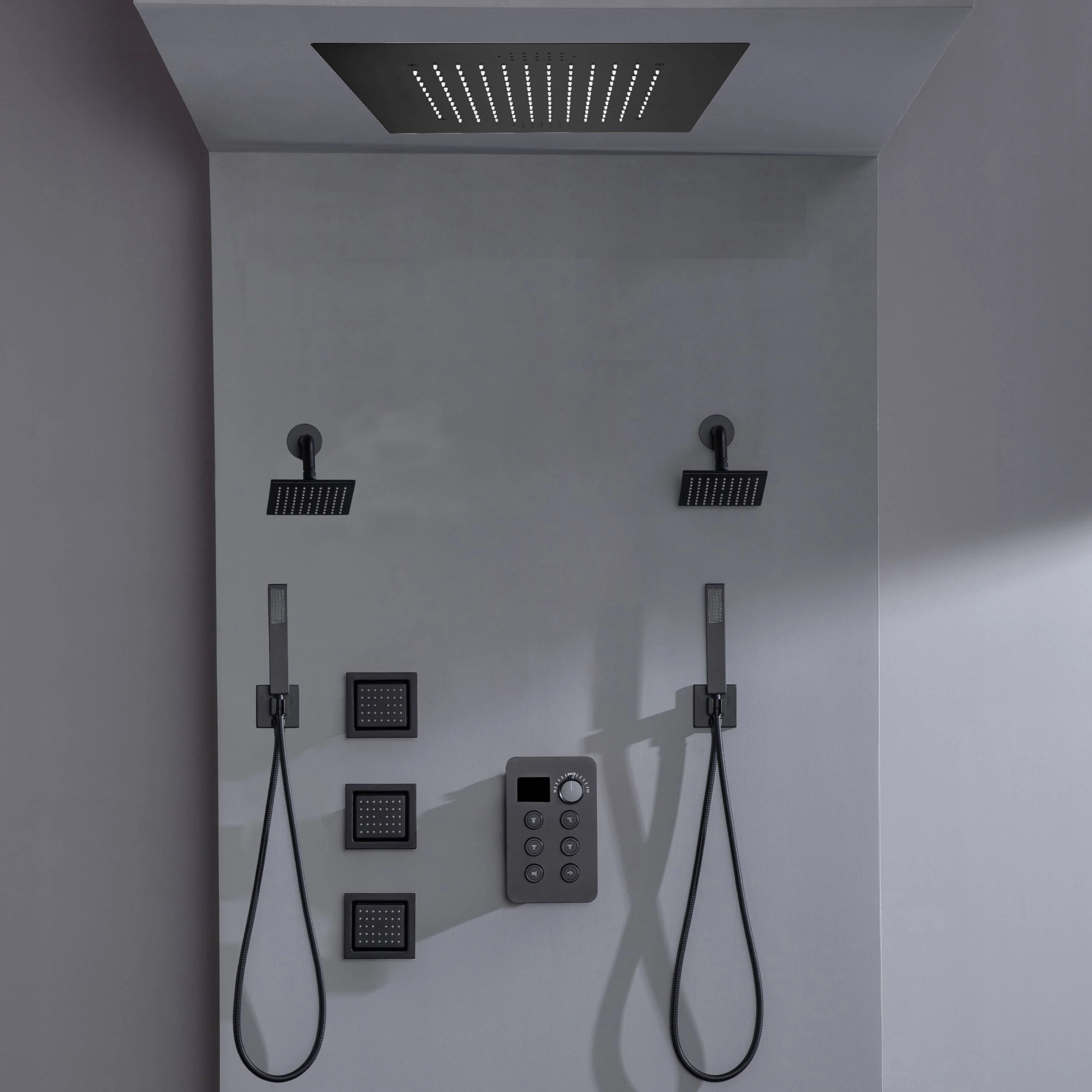 Bluetooth Music LED 6-Way Digital Thermostatic Shower  System with Rainfall,3 Body Jets, Dual Regular Head - Image 9
