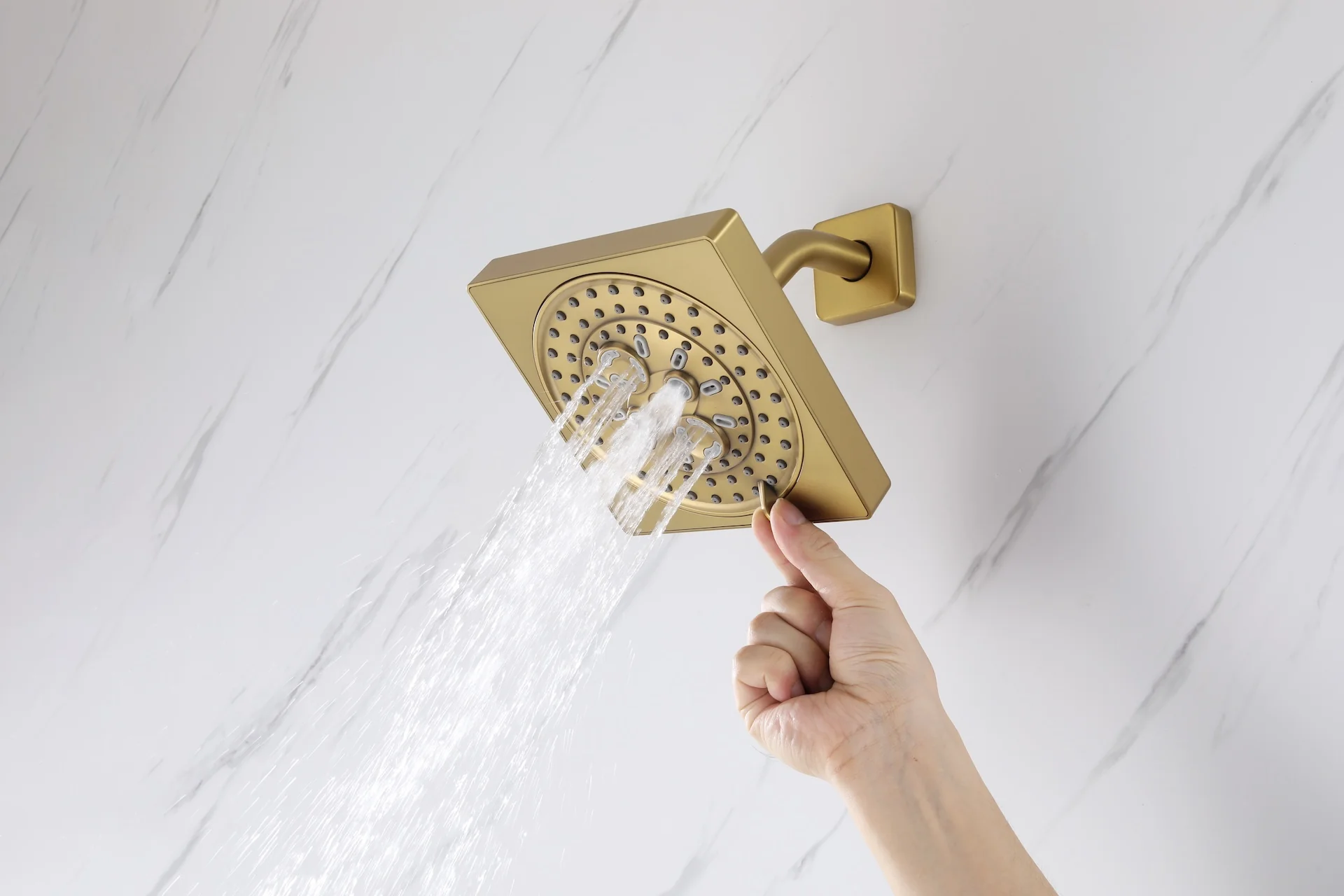 Brushed gold 12 inch or 16 inch rain head 4 way digital display thermostatic shower faucet with Regular head and Tub Spout - Image 13