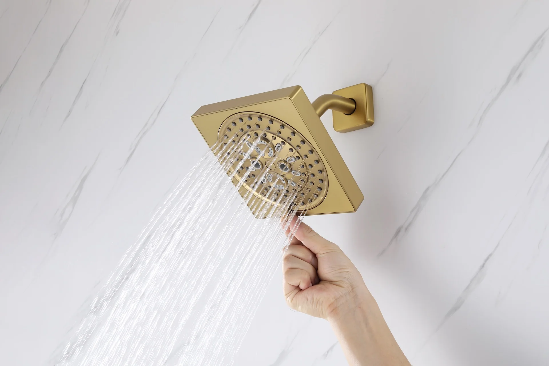 Brushed gold 12 inch or 16 inch rain head 4 way digital display thermostatic shower faucet with Regular head and Tub Spout - Image 16
