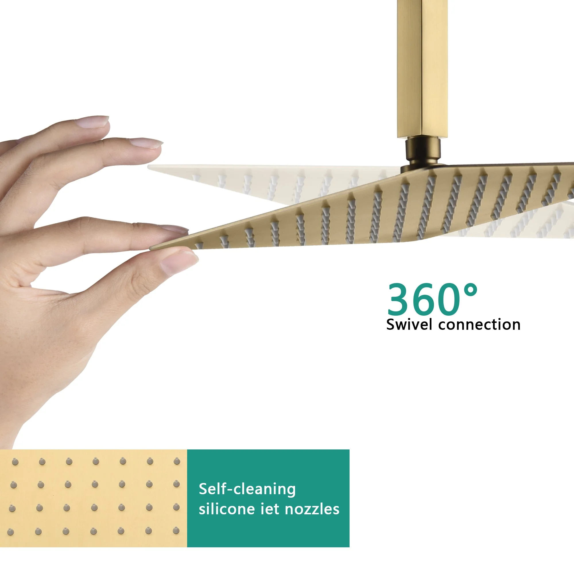 Brushed gold 12 inch or 16 inch rain head 4 way digital display thermostatic shower faucet with Regular head and Tub Spout - Image 8