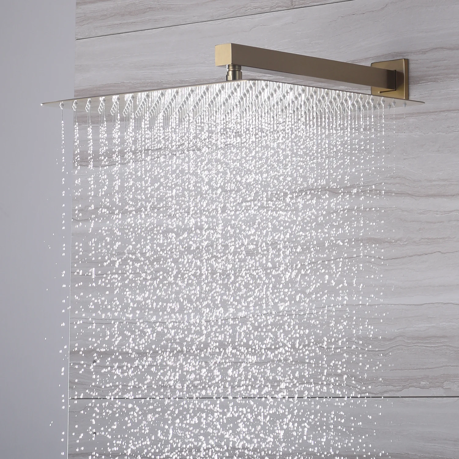 Brushed gold 12inch rainfall shower head 3 way thermostatic shower faucet with sliding bar and 6 body jets - Image 2
