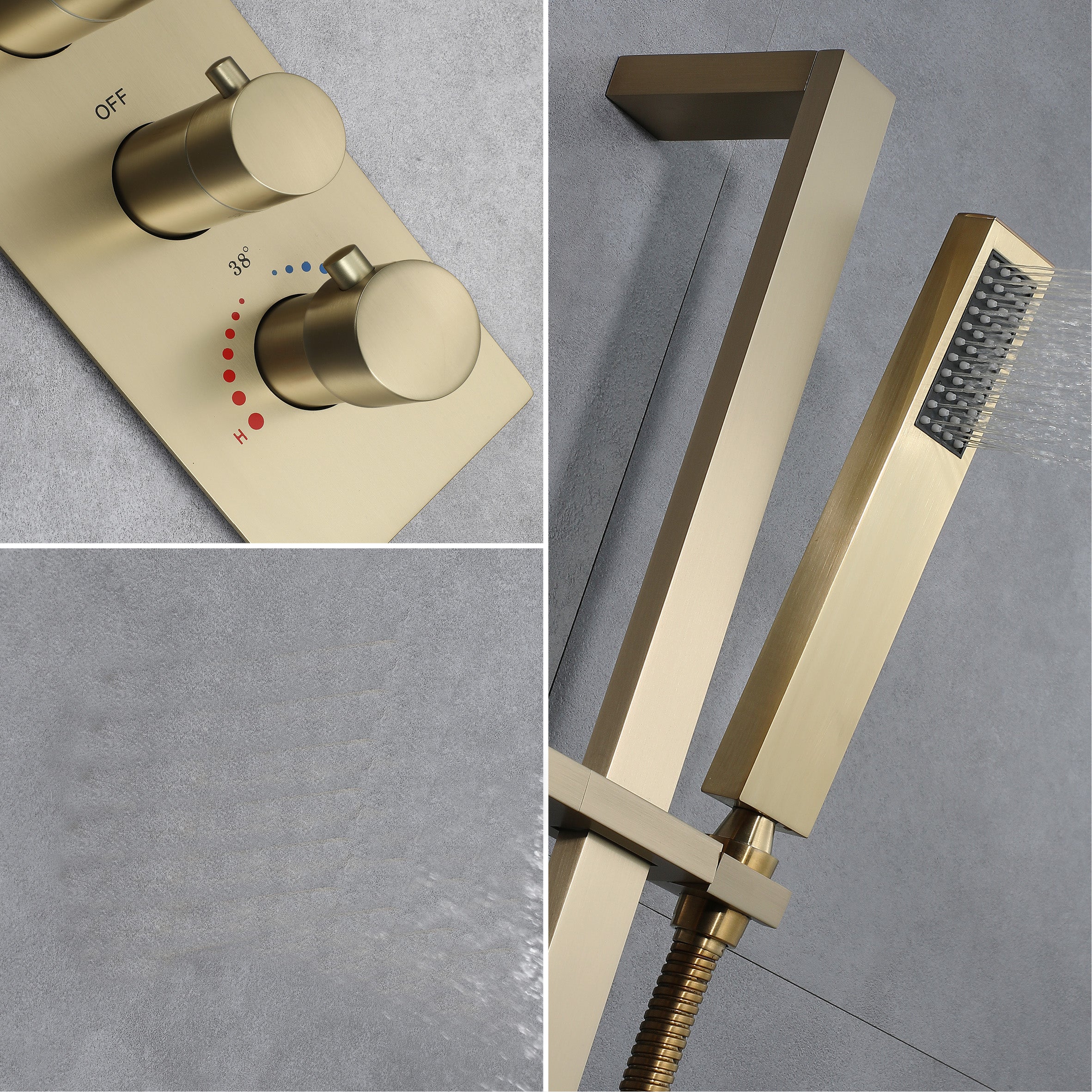 Brushed Gold Or Brushed Nickel Or Matte Black Or Chrome 23x15" LED Music Shower Head with 5-Way Thermostatic Faucet With Tub Spout - Image 11