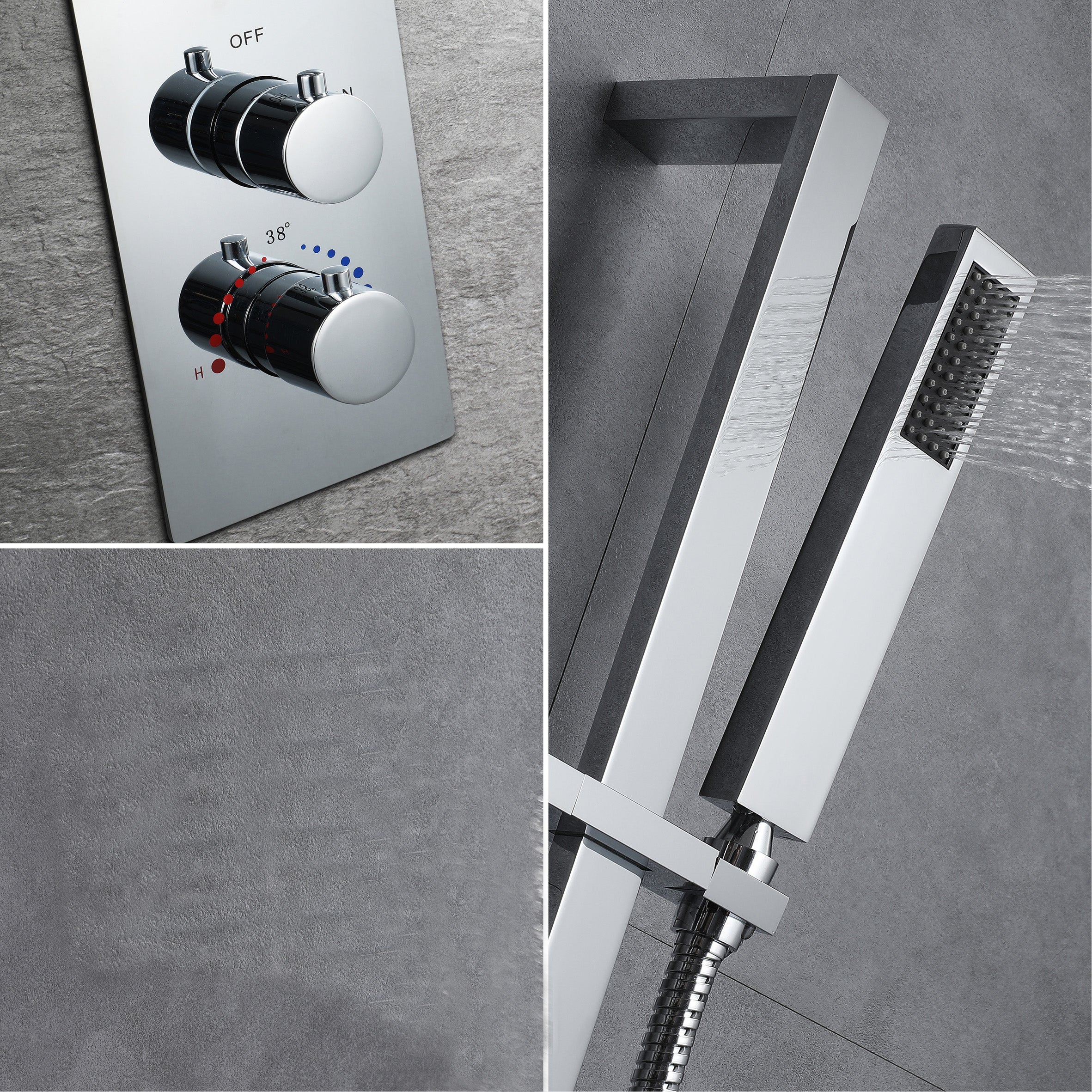 Brushed Gold Or Brushed Nickel Or Matte Black Or Chrome 23x15" LED Music Shower Head with 5-Way Thermostatic Faucet With Tub Spout - Image 36