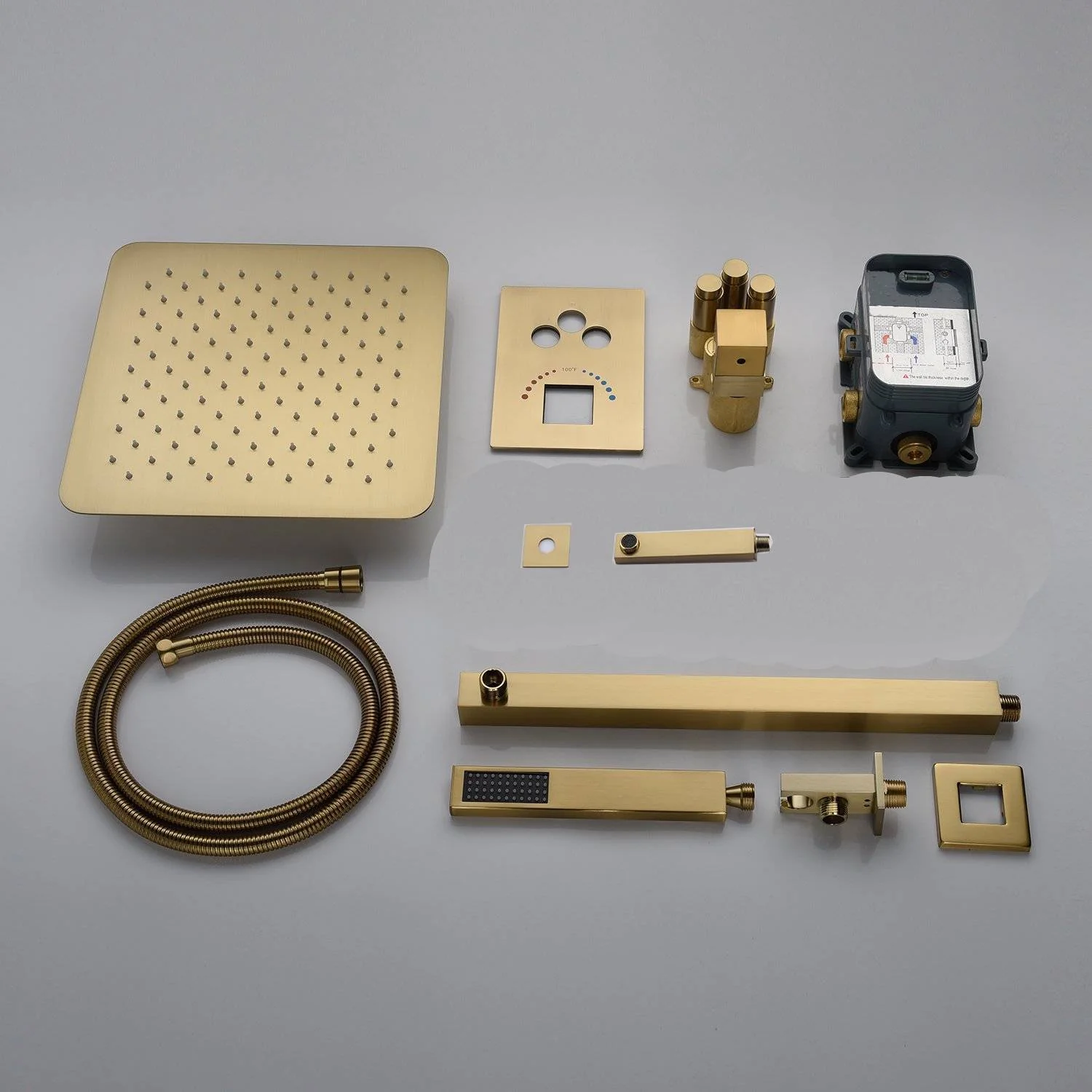 Brushed gold 3 way Thermostatic Shower valve system with tub spout that each function run all together and separately - Image 14