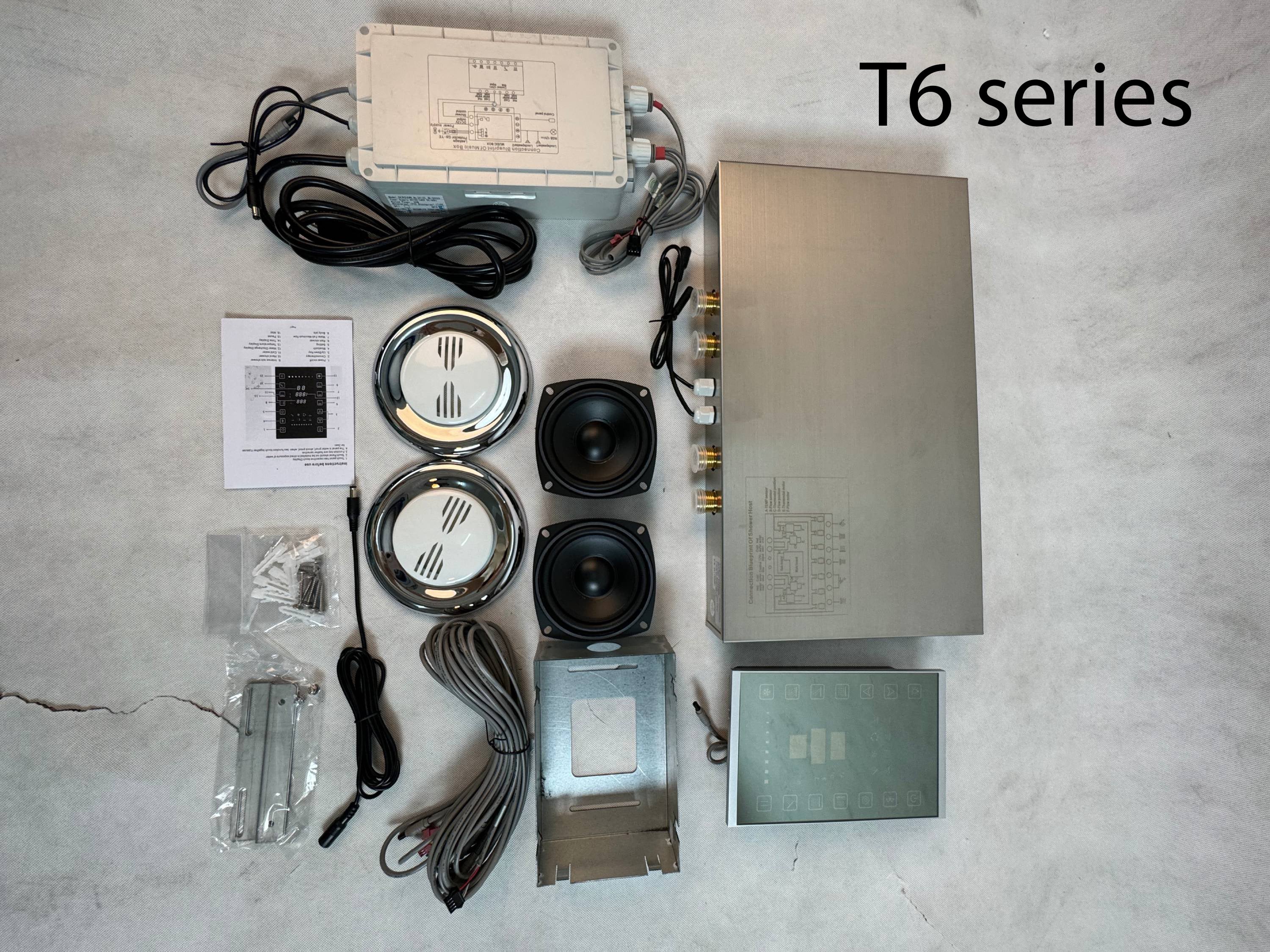 Brushed Gold 35" Bluetooth Music LED Shower System with Waterfall,rainfall water column  6-Way Digital Thermostatic Valve,  Body Jets, Touch Panel - Image 15