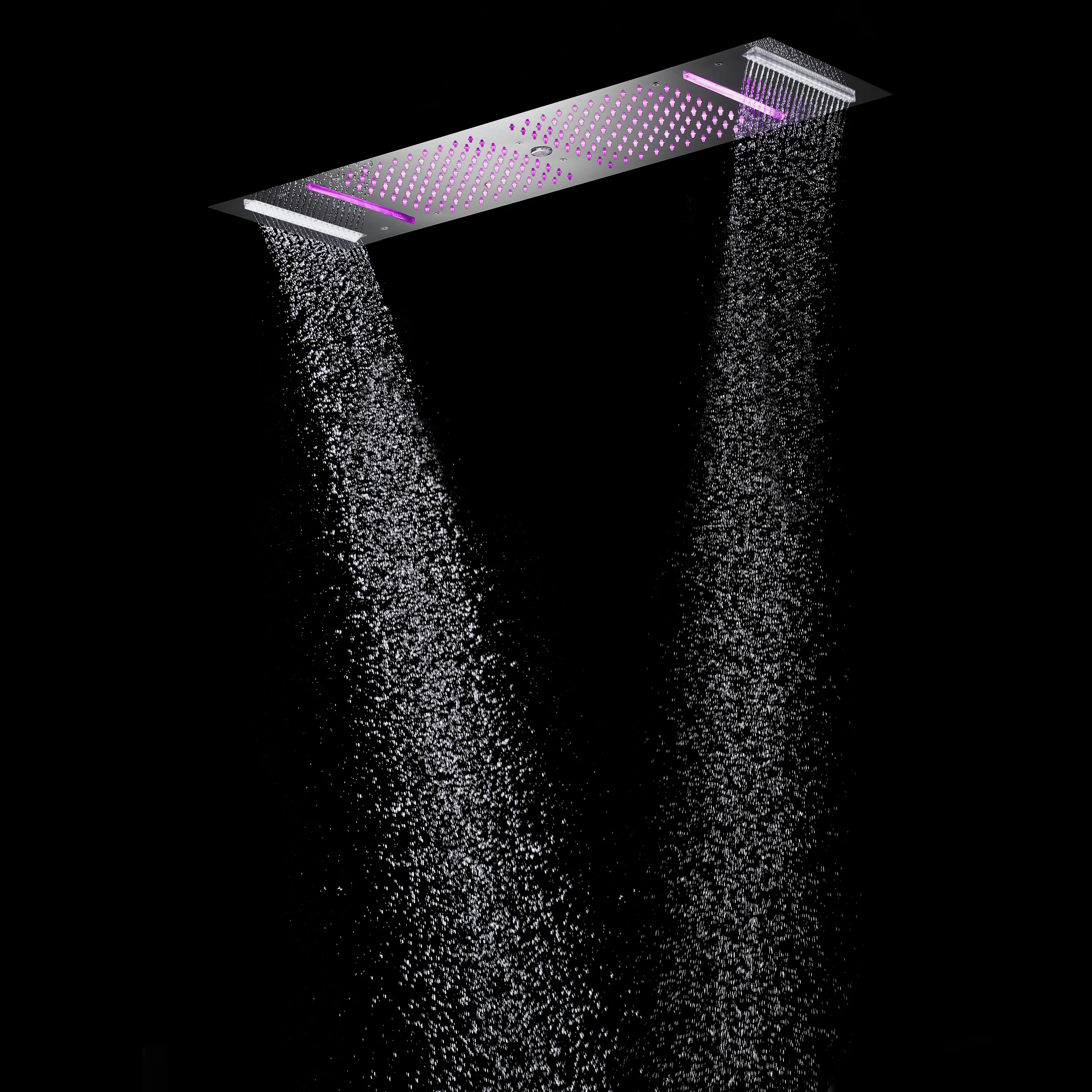 Brushed Gold 35" Bluetooth Music LED Shower System with Waterfall,rainfall water column  6-Way Digital Thermostatic Valve,  Body Jets, Touch Panel - Image 20