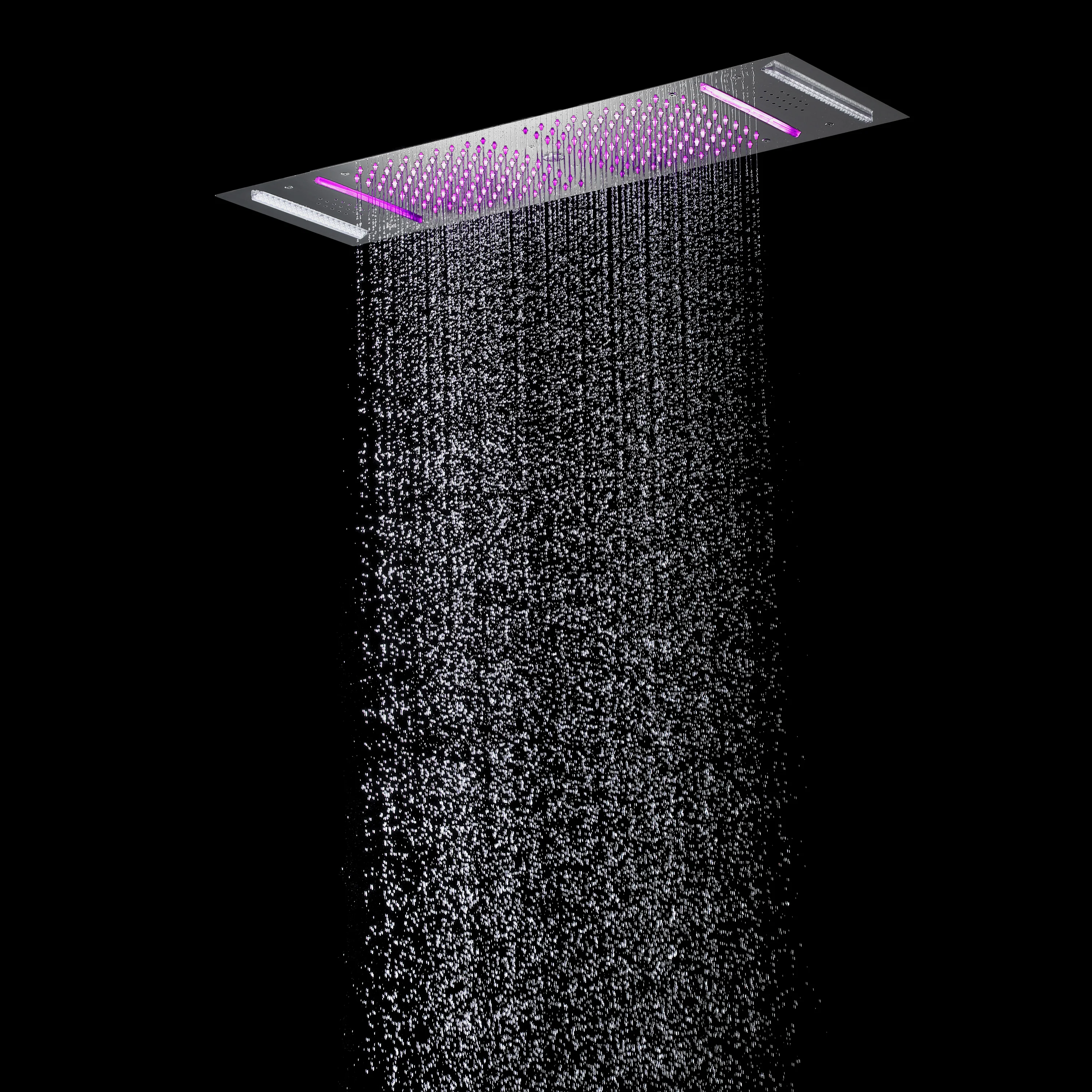 Brushed Gold 35" Bluetooth Music LED Shower System with Waterfall,rainfall water column  6-Way Digital Thermostatic Valve,  Body Jets, Touch Panel - Image 21