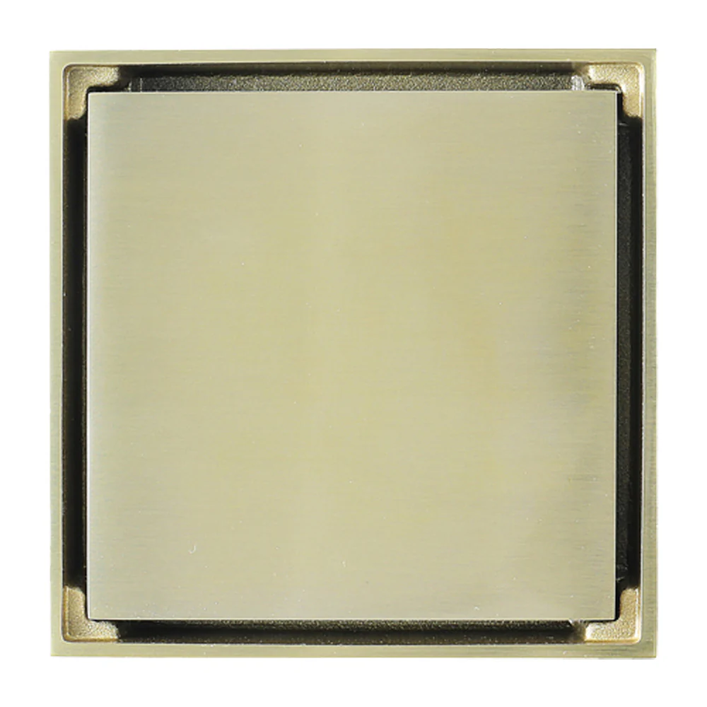 Brushed Gold 4-inch brass Shower Floor Drain with Removable Strainer Cover and Square Anti-clogging - Image 8