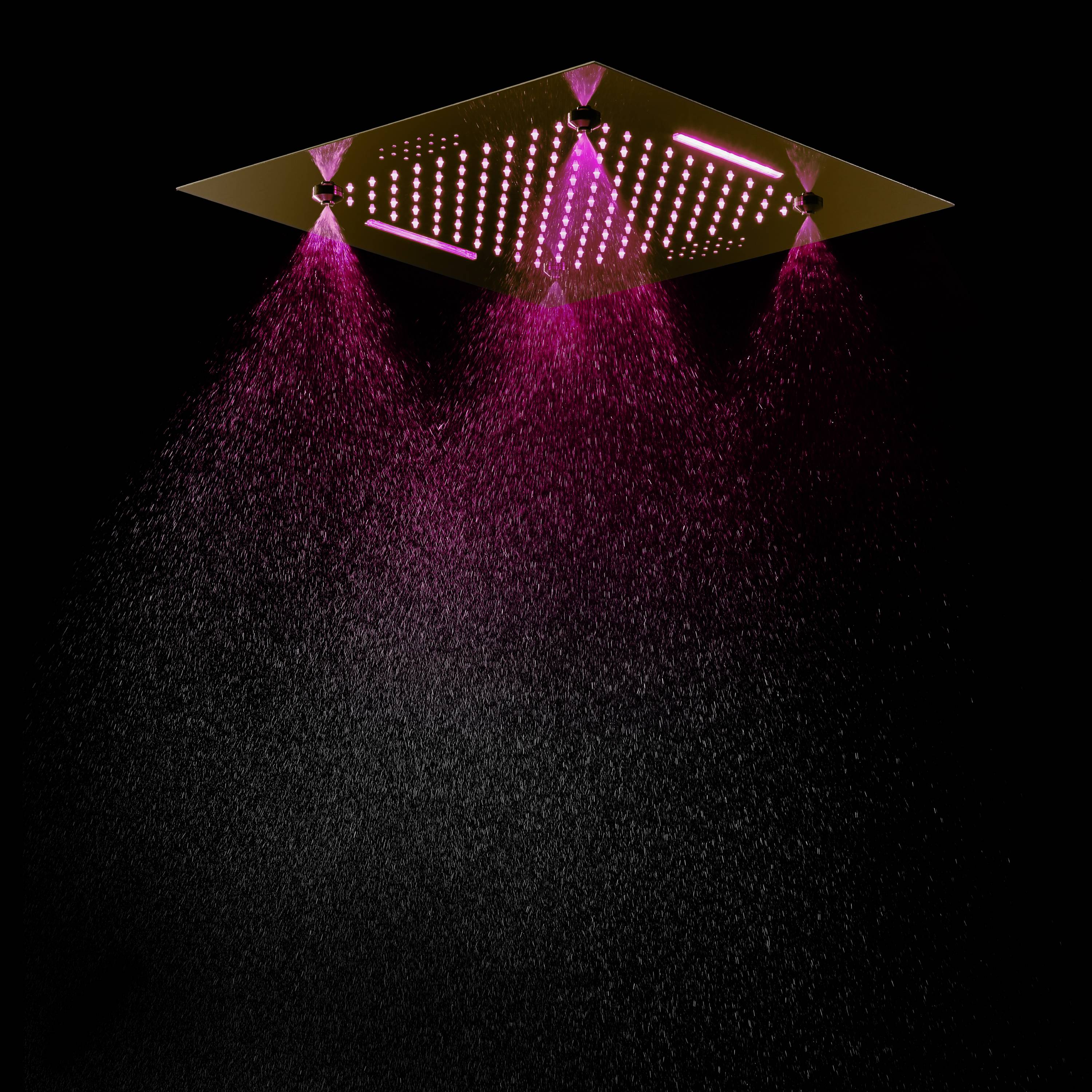 Brushed Gold 4-Way Thermostatic Shower System with 20-Inch LED Rainfall, Waterfall, and Mist Functions, Bluetooth Music and Touch Panel Control, Flush-Mounted Design - Image 4