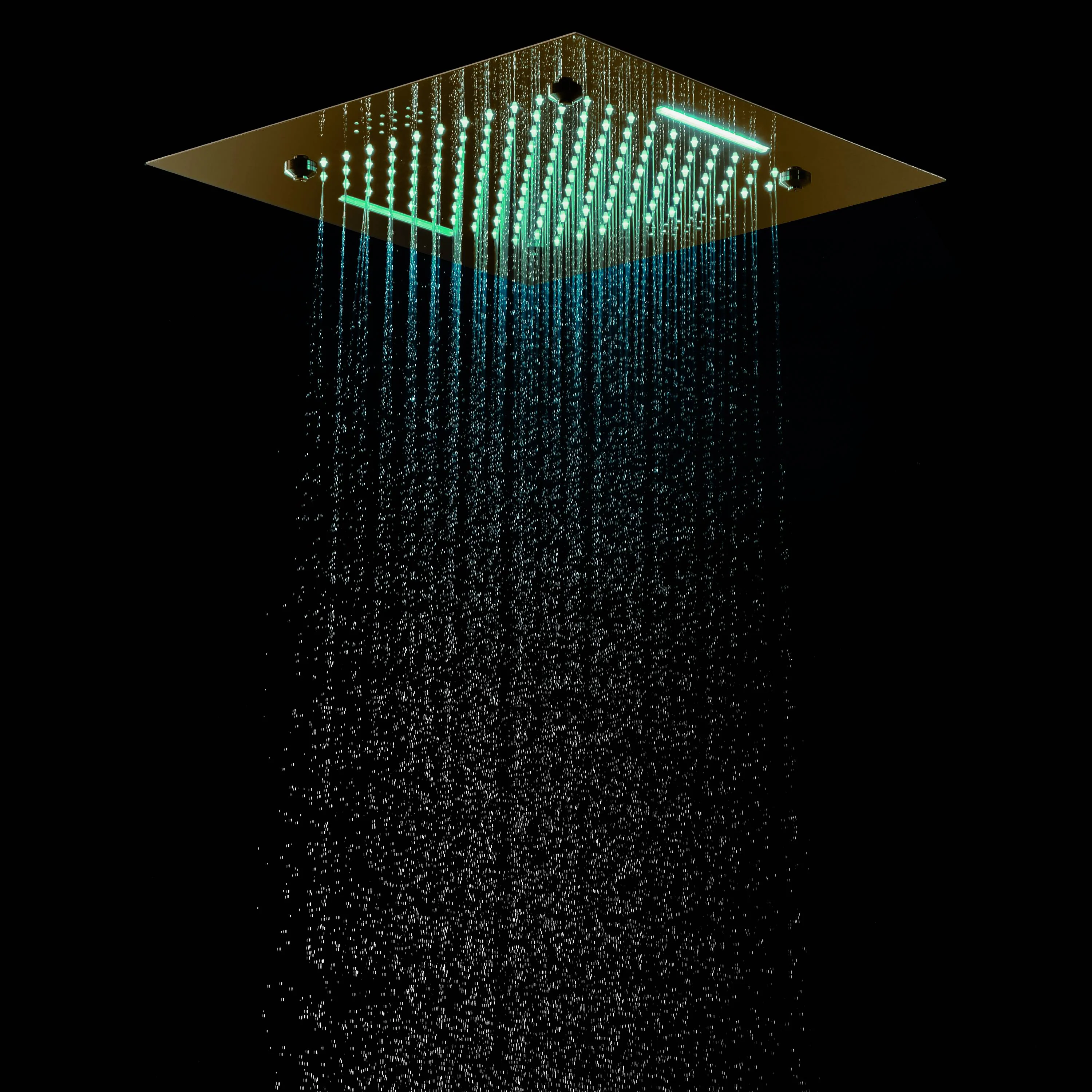 Brushed Gold 4-Way Thermostatic Shower System with 20-Inch LED Rainfall, Waterfall, and Mist Functions, Bluetooth Music and Touch Panel Control, Flush-Mounted Design - Image 5