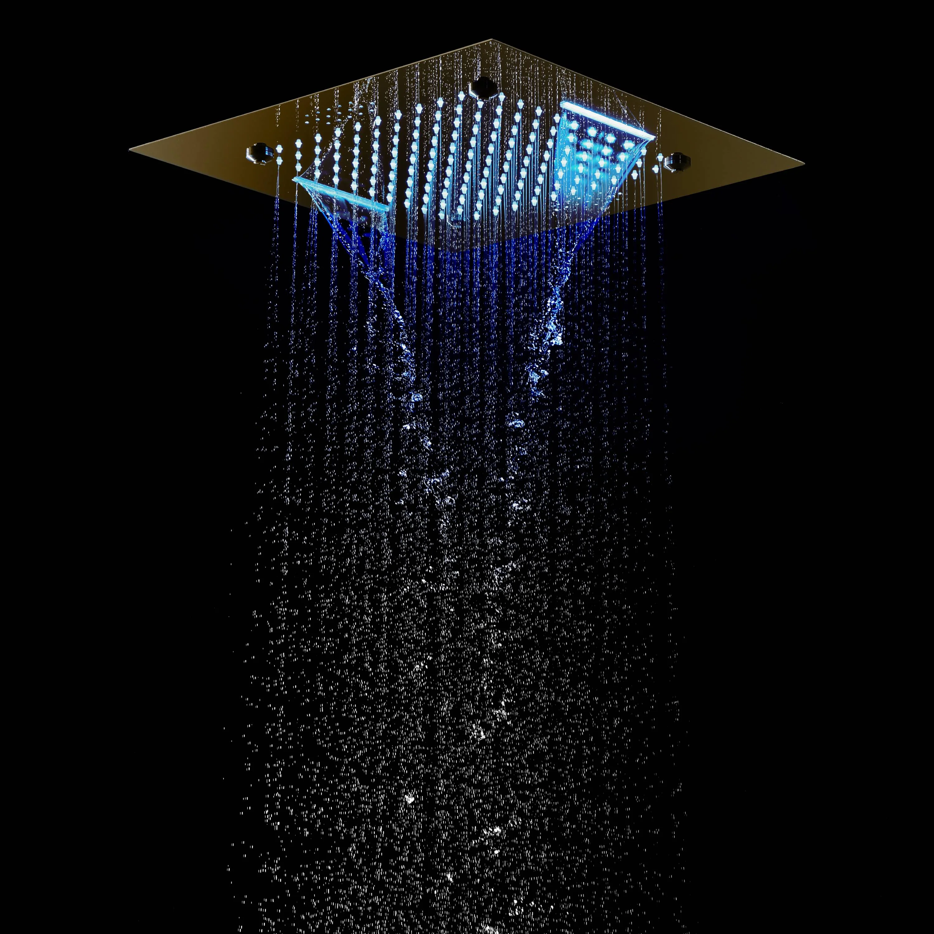 Brushed Gold 4-Way Thermostatic Shower System with 20-Inch LED Rainfall, Waterfall, and Mist Functions, Bluetooth Music and Touch Panel Control, Flush-Mounted Design - Image 6