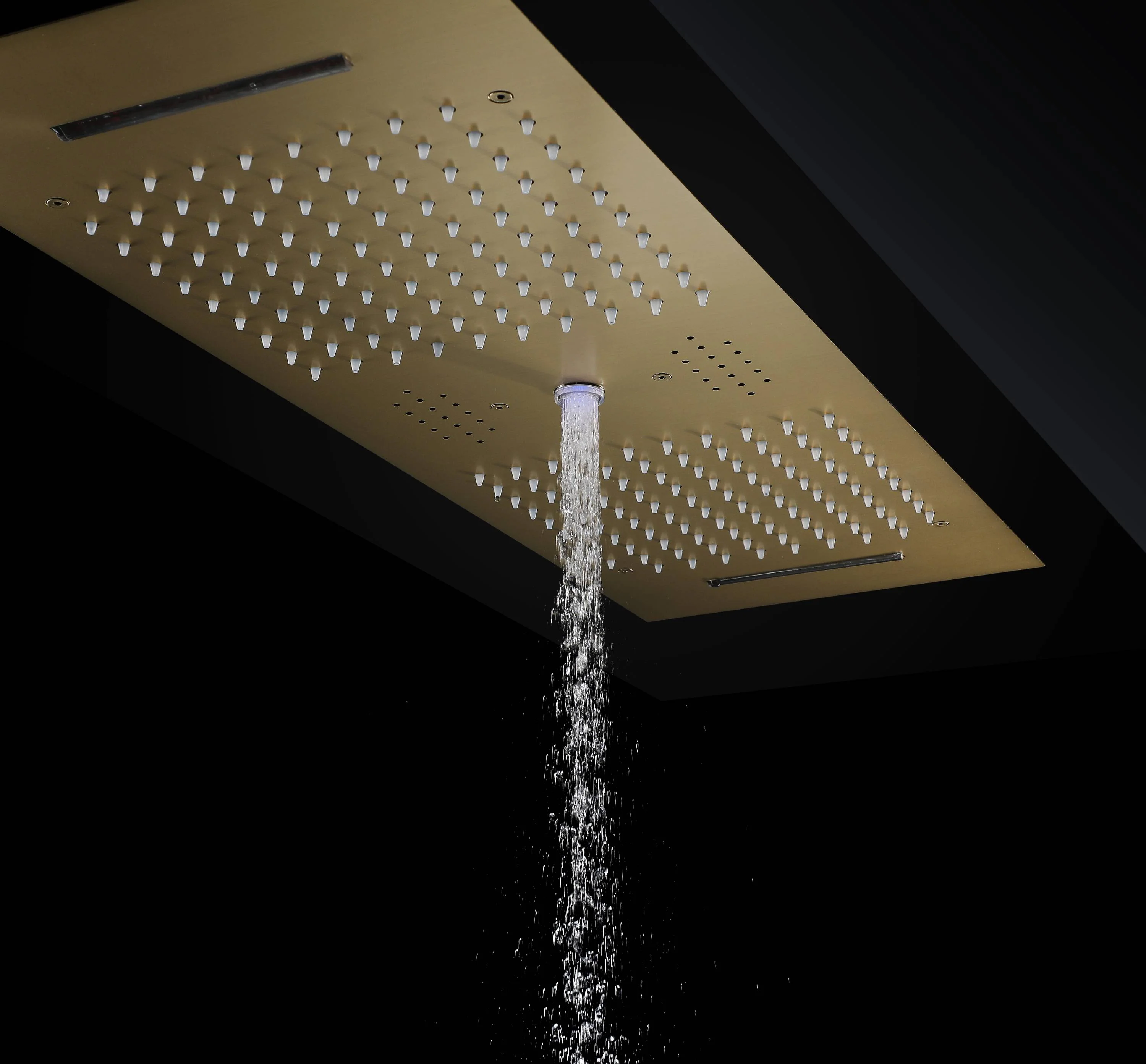 Brushed Gold 35" Bluetooth Music LED Shower System with Waterfall, 6-Way Digital Thermostatic Valve, 6 Body Jets, Regular Heads - Image 5