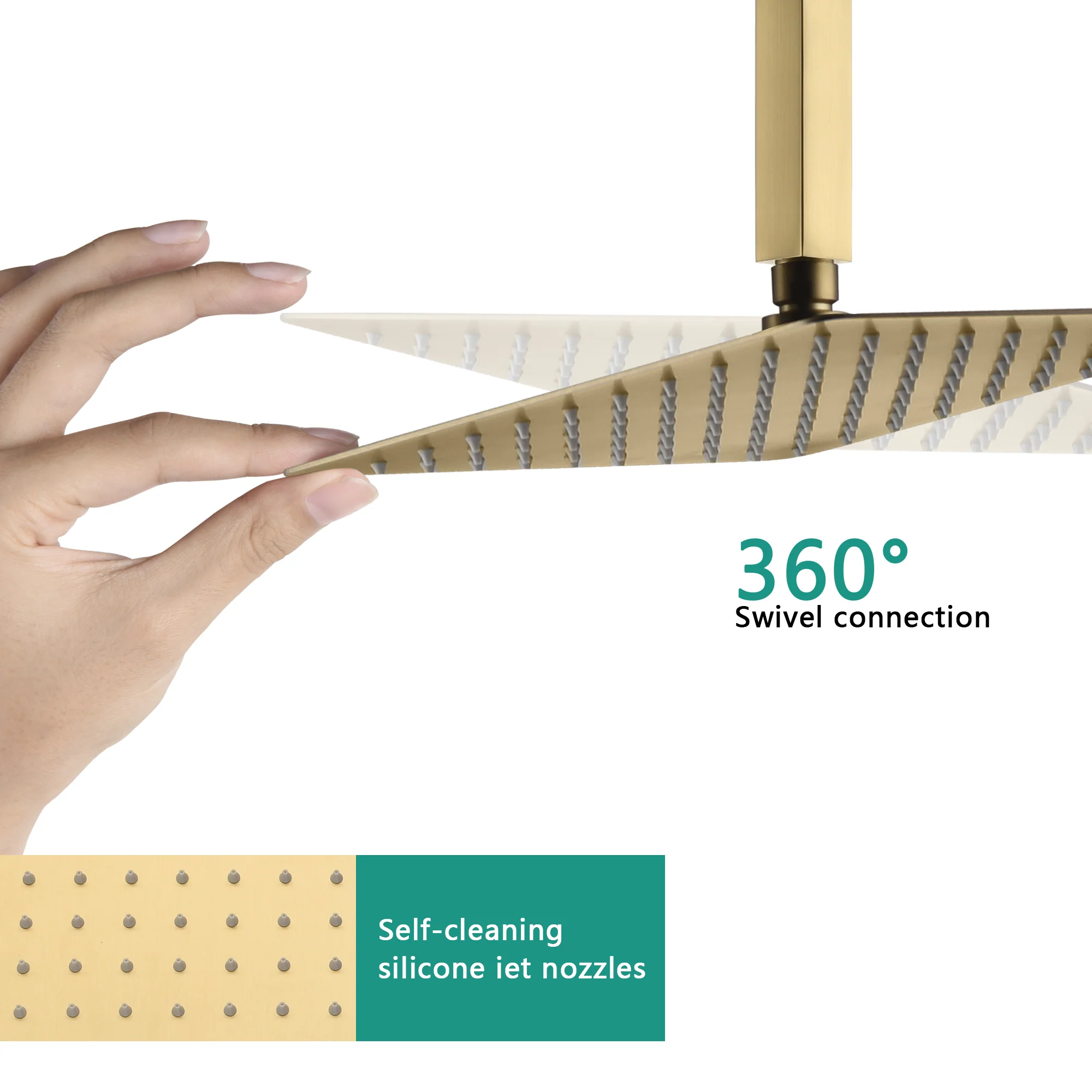 Brushed gold ceiling mount 12 inch or 16 inch or 20 inch rain head 3 way digital display thermostatic shower faucet with large body sprayers - Image 4
