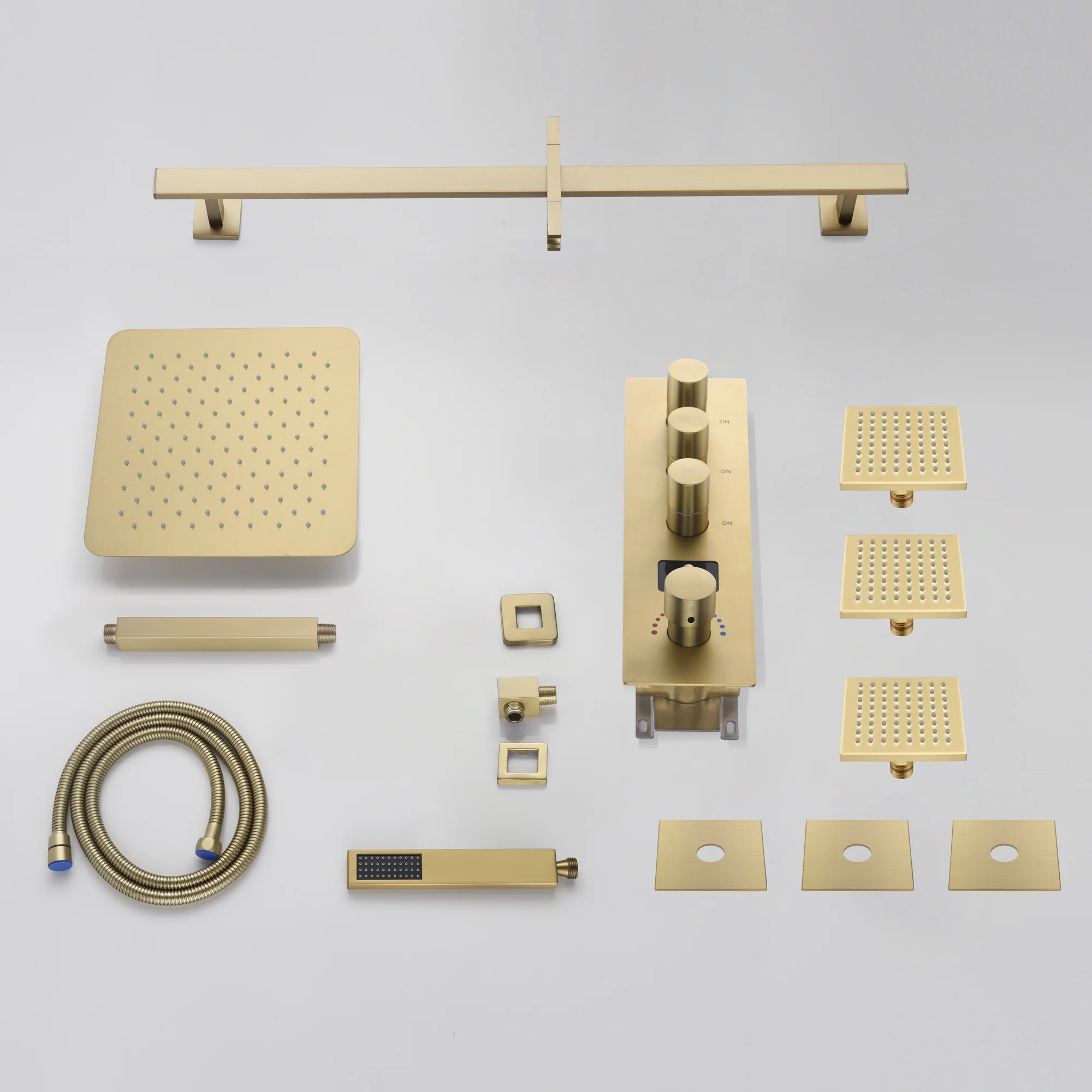 Brushed gold ceiling mount 12 inch or 16 inch or 20 inch rain head 3 way digital display thermostatic shower faucet with large body sprayers - Image 5
