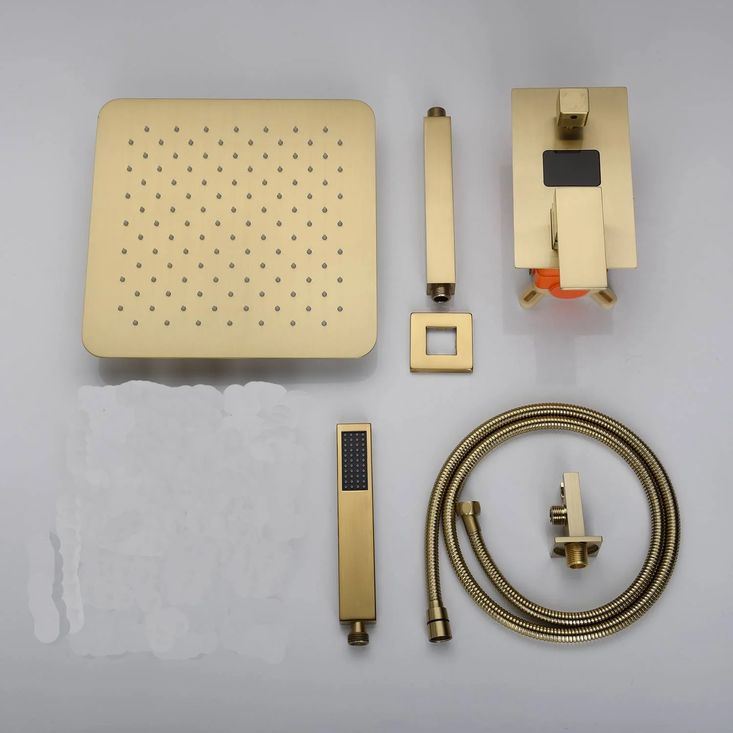 Brushed Gold Ceiling-Mounted Shower Faucet with 2-Way Digital Display, Optional 16'' or 12'' Rain Head - Image 3