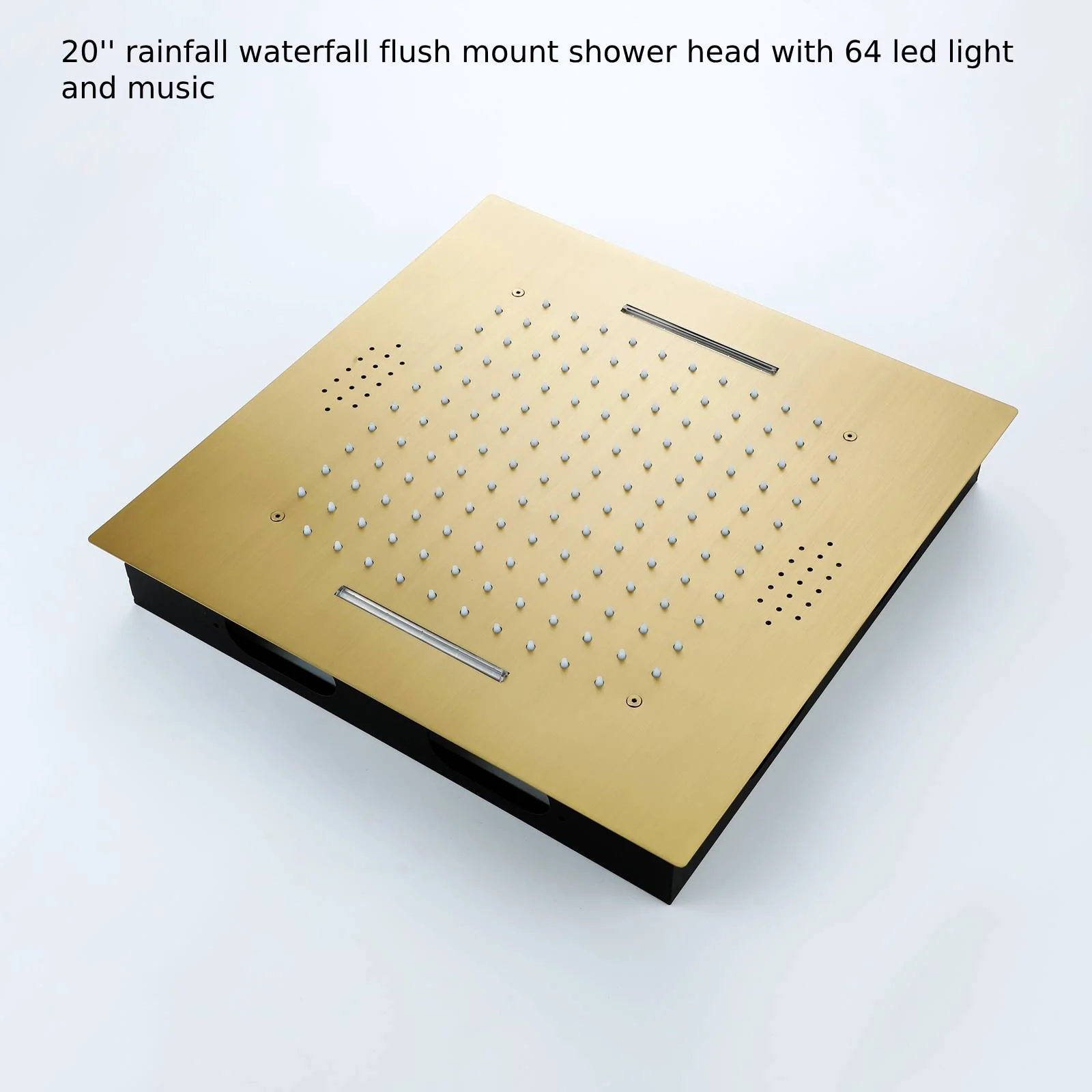Brushed Gold Ceiling Mount 20'' Or 24'' rainfall waterfall Shower Head with 6-Way Digital Display Thermostatic Control, Dual Regular Heads & Body Sprayers - Image 24
