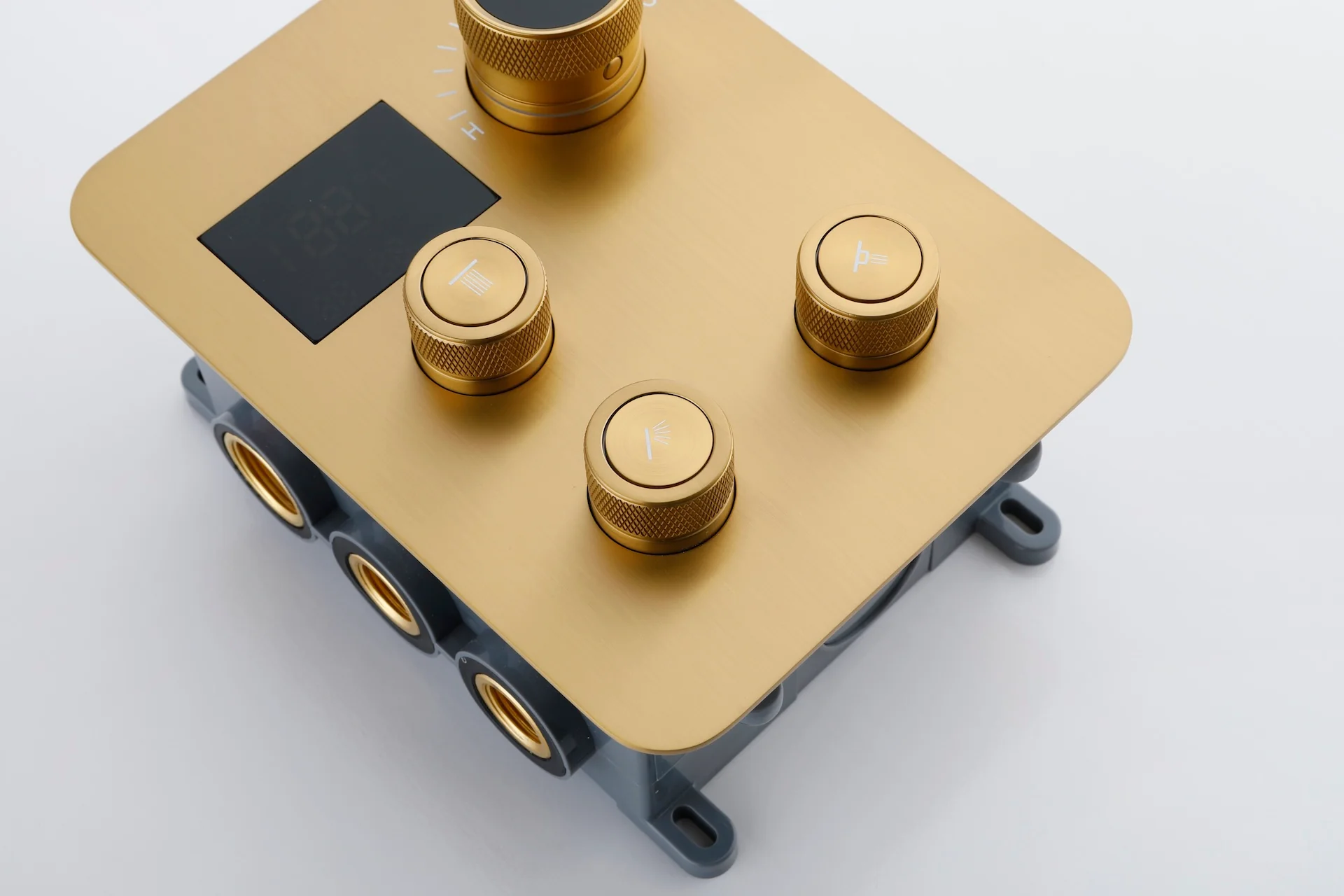 Brushed Gold 12'' or 16'' Ceiling-Mounted 3-Way Shower System with Body Jets - Image 4