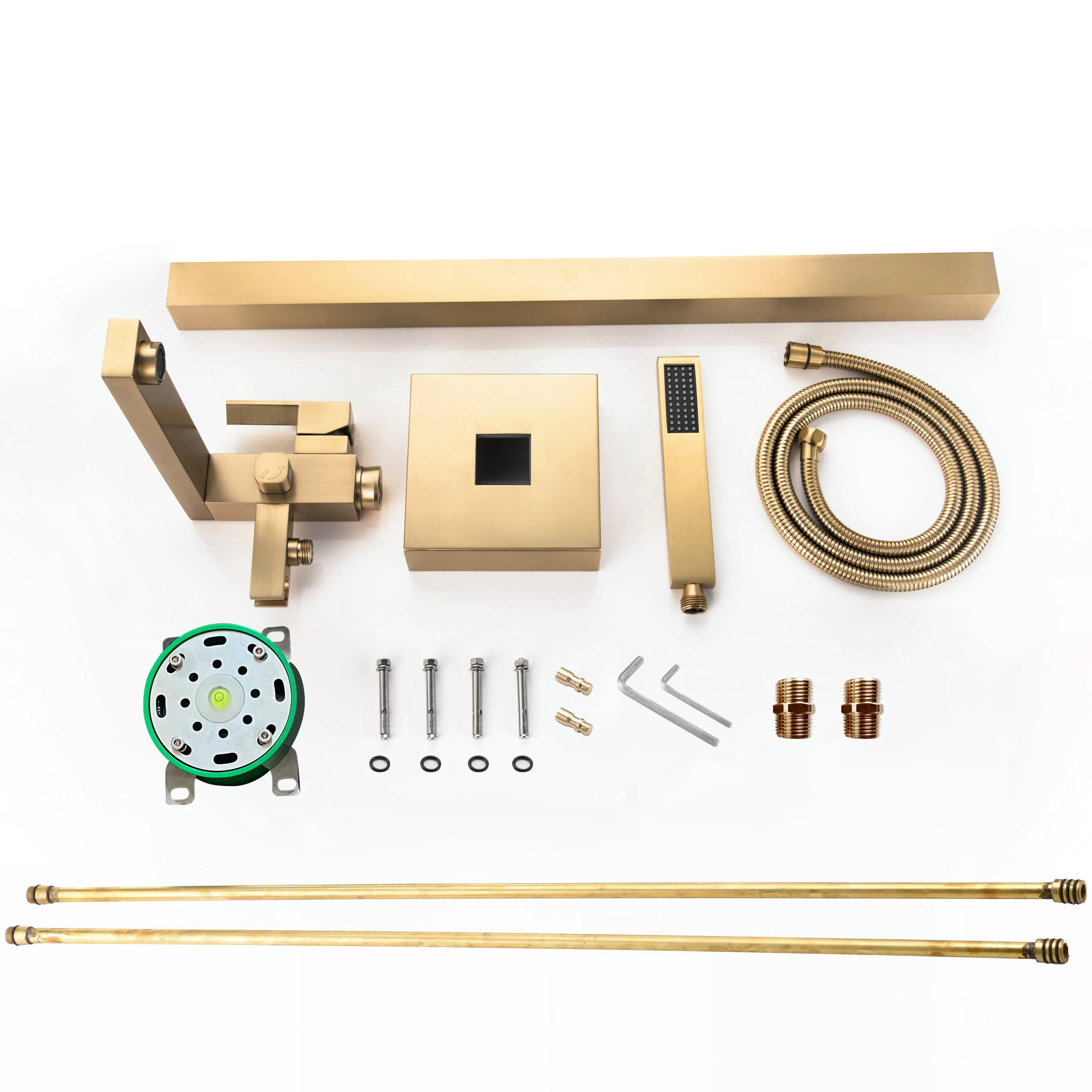 Brushed Gold Finish Floor Mount Freestanding Tub Filler Faucet: Complete with a Single Handle and Hand Shower - Image 4