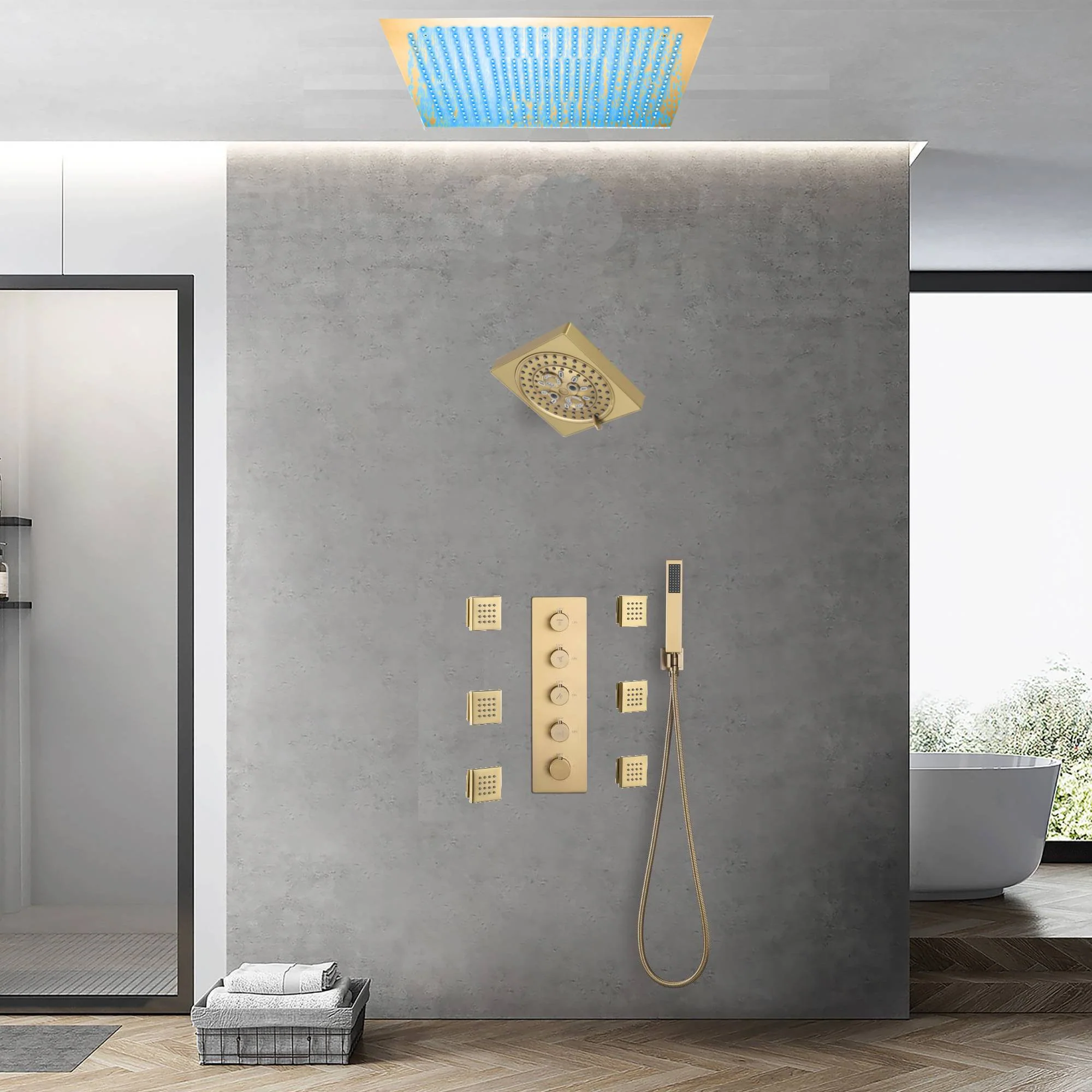 Flush Mount Rainfall Shower Head with 4-Way Digital Faucet, Body Jets, Regular Head - Image 3