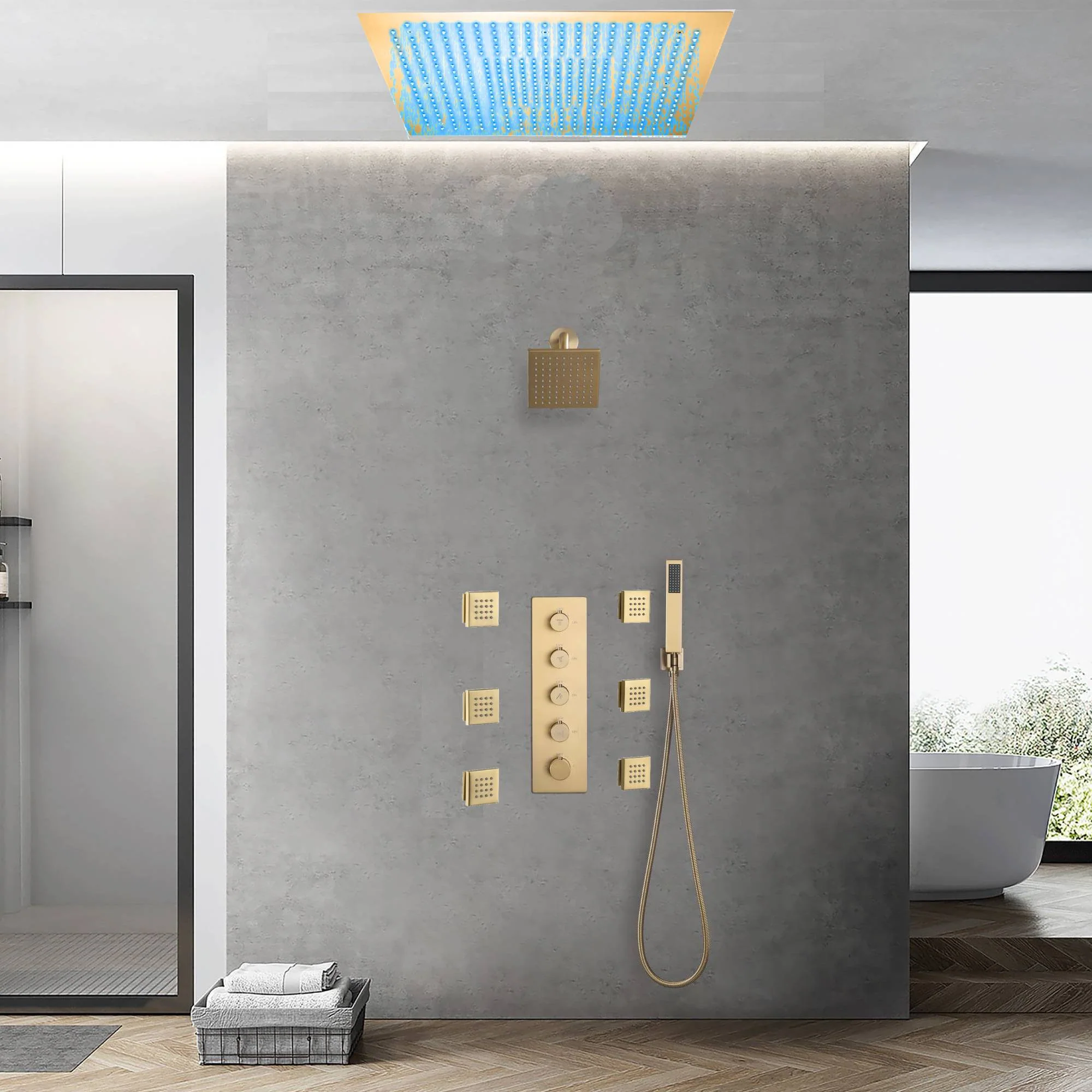 Flush Mount Rainfall Shower Head with 4-Way Digital Faucet, Body Jets, Regular Head - Image 4