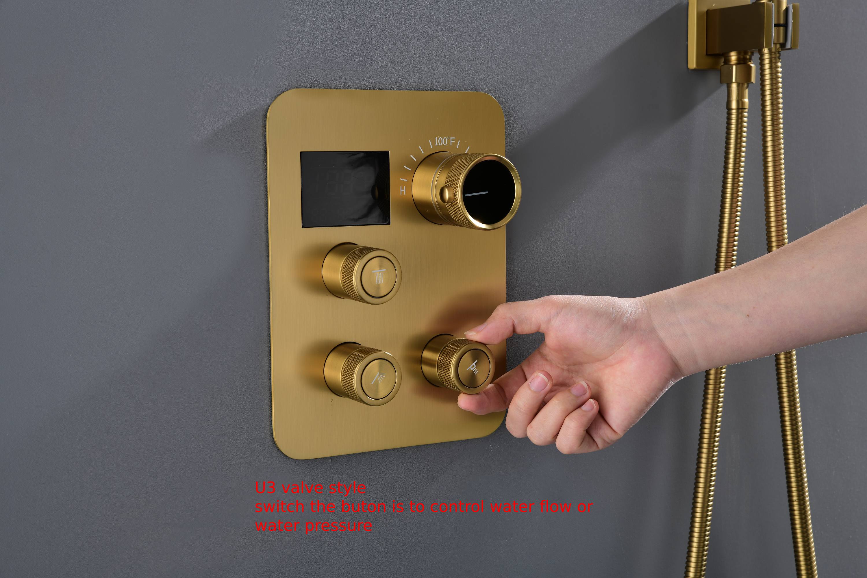 Brushed Gold 3-Way Thermostatic Shower Faucet with Optional Digital Display, 20-inch Flush-Mounted LED-Lit Bluetooth Music Shower Head and Regular Head - Image 18