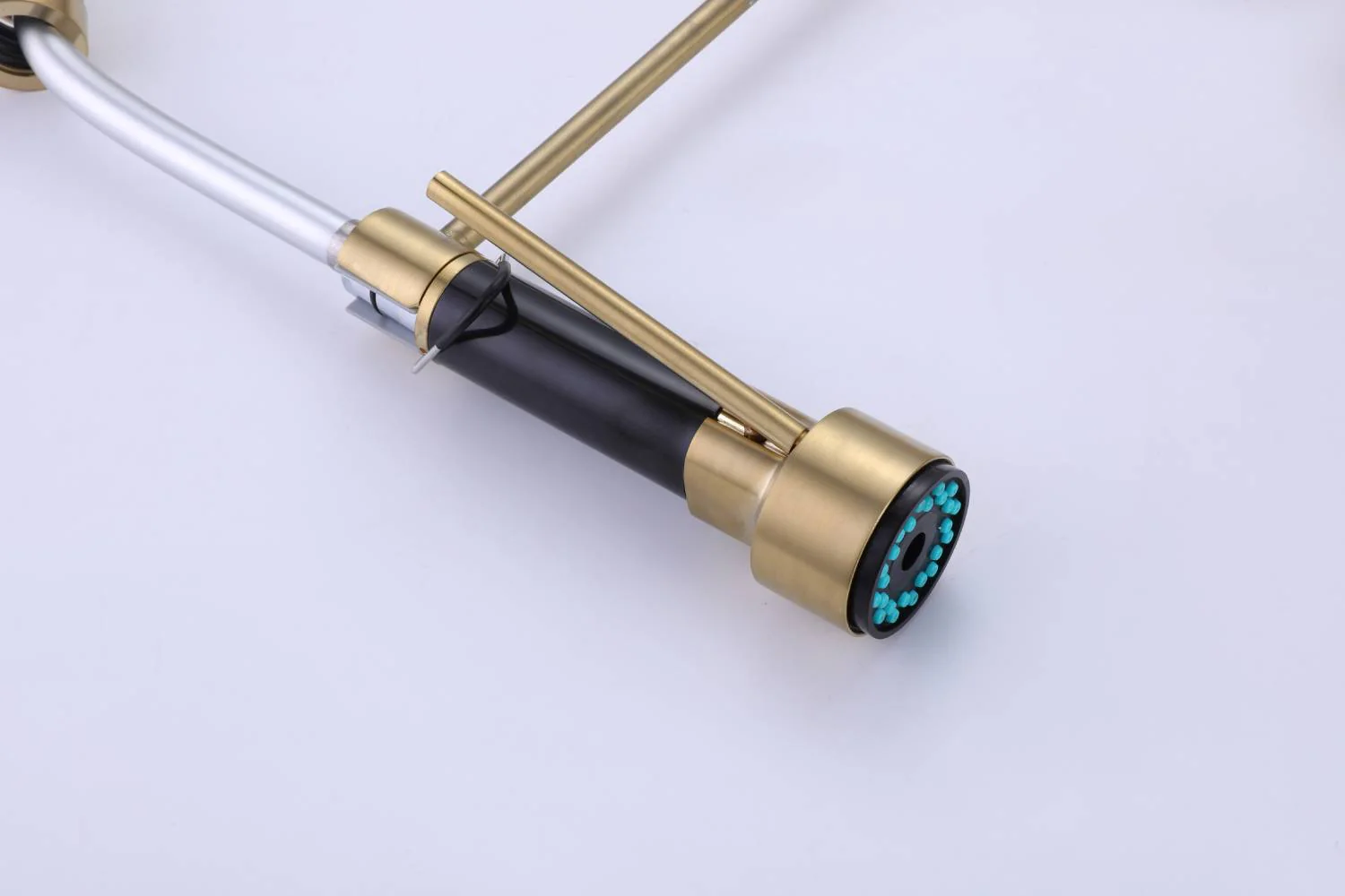 Brushed Gold High Arc brass Kitchen Sink Faucet Pull Down Spray with lock ring and deck plate - Image 7
