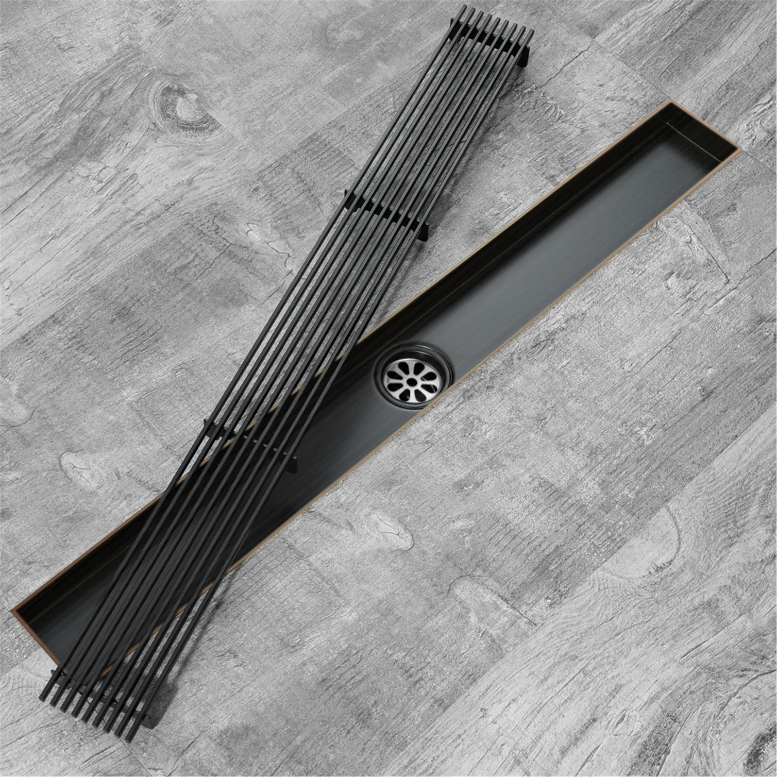 Oil Rubber Bronze Linear shower drain stainless steel material 24 inch with tile insert 2-in-1 cover with hair strainer and adjustment feet - Image 2