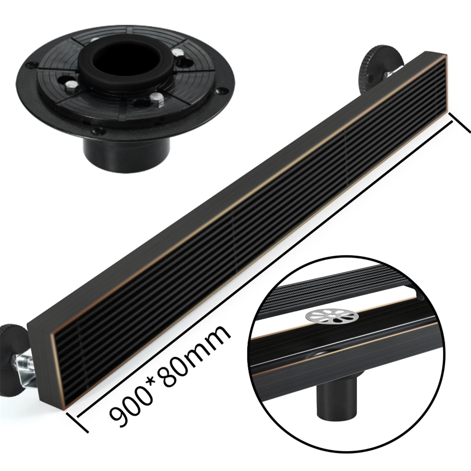 Oil Rubber Bronze Linear shower drain stainless steel material 24 inch with tile insert 2-in-1 cover with hair strainer and adjustment feet - Image 5